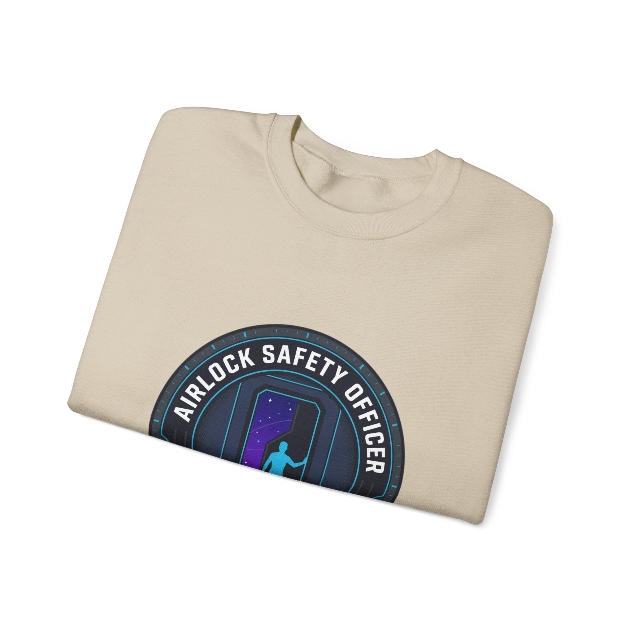 Airlock Safety Officer Crewneck Sweatshirt | hard sci‑fi mission patch, space survival fandom