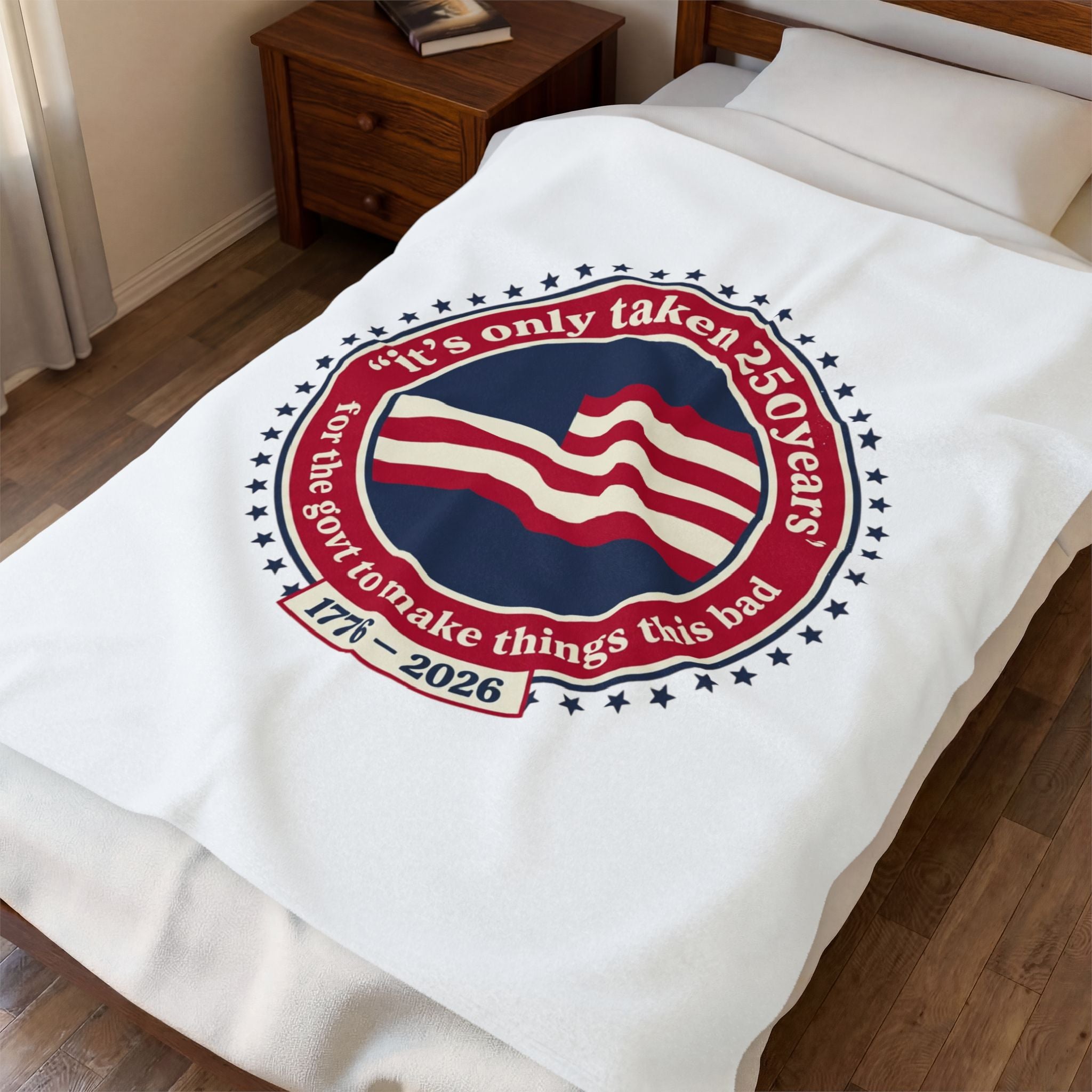 USA 250 Commemorative Velveteen Plush Blanket | 1776–2026, vintage distressed Americana