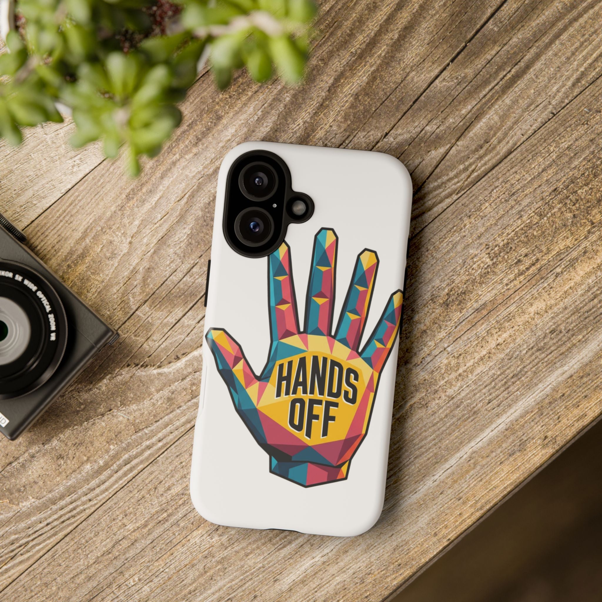 Hands Off Phone Case — Bold Geometric Palm Graphic