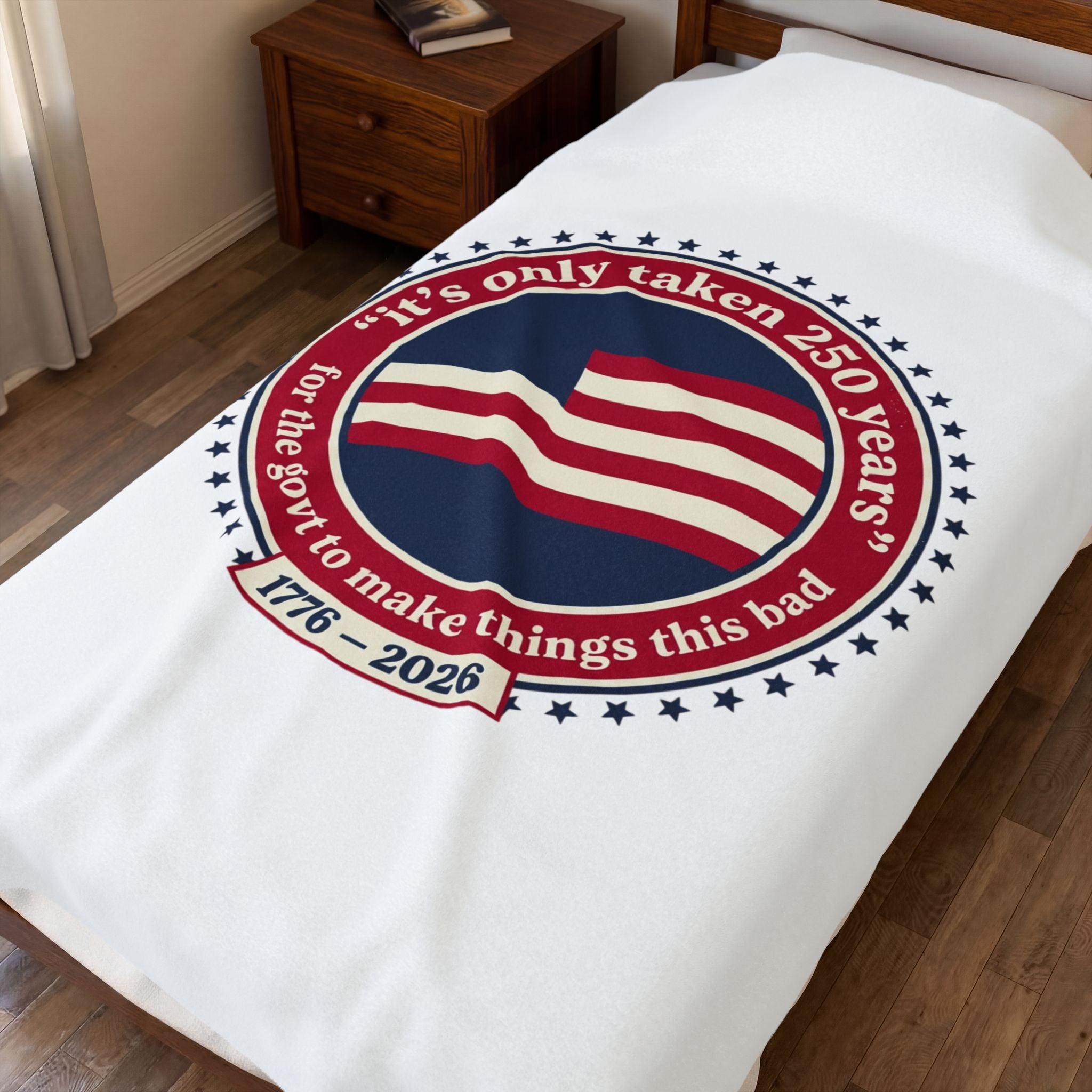 USA 250 Commemorative Velveteen Plush Blanket | 1776–2026, vintage distressed Americana