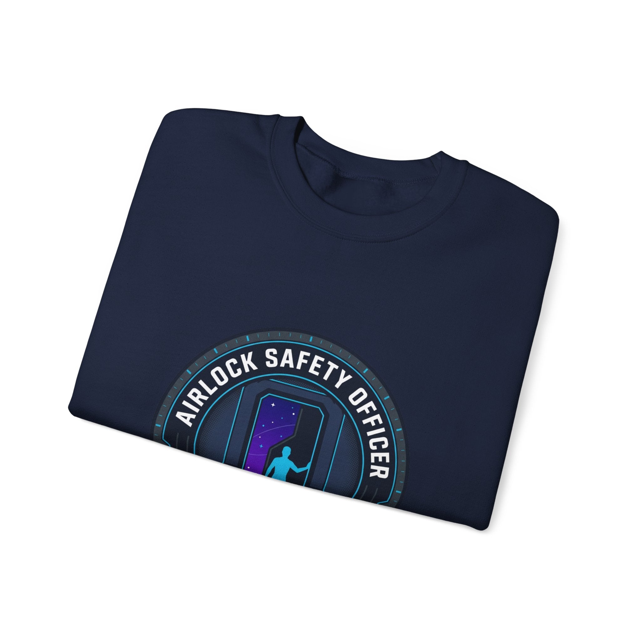 Airlock Safety Officer Crewneck Sweatshirt | hard sci‑fi mission patch, space survival fandom