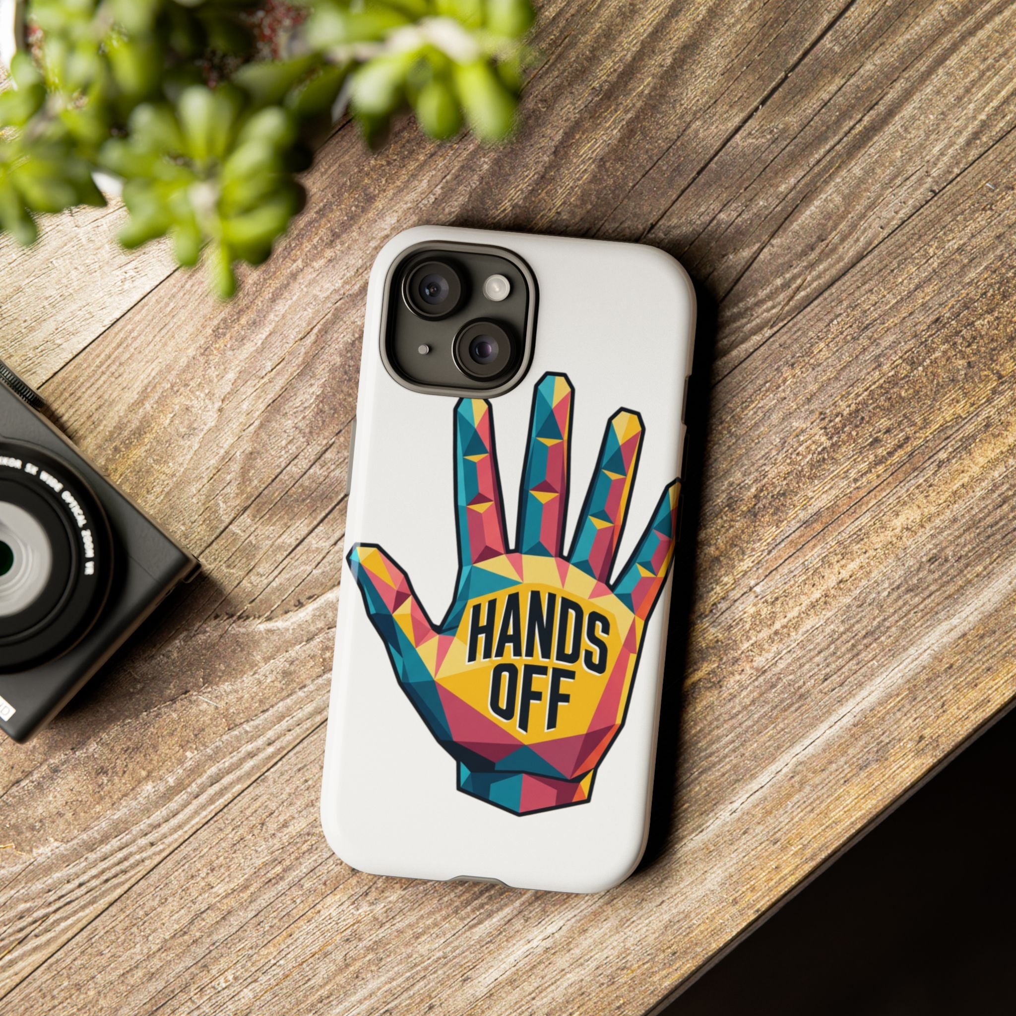 Hands Off Phone Case — Bold Geometric Palm Graphic