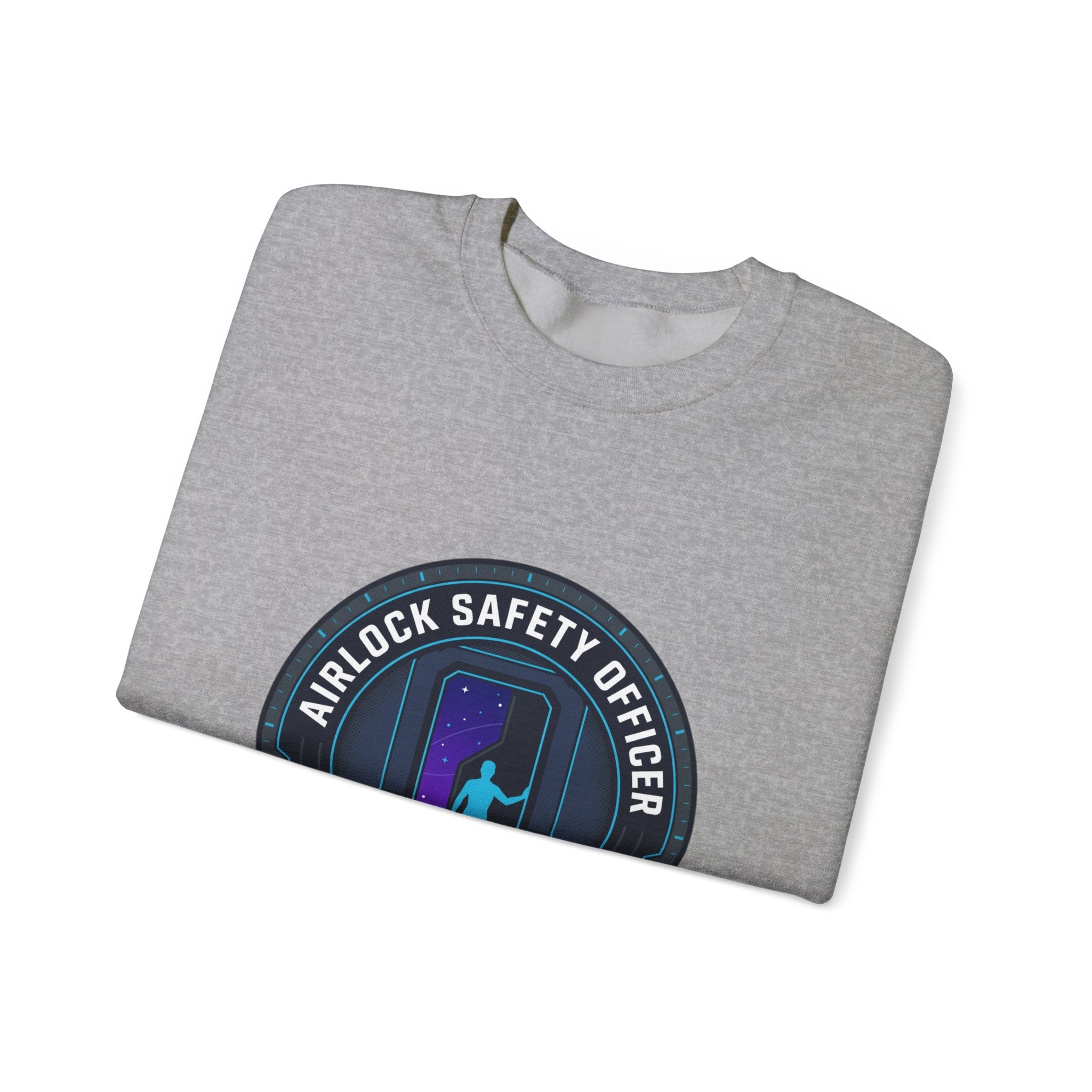 Airlock Safety Officer Crewneck Sweatshirt | hard sci‑fi mission patch, space survival fandom