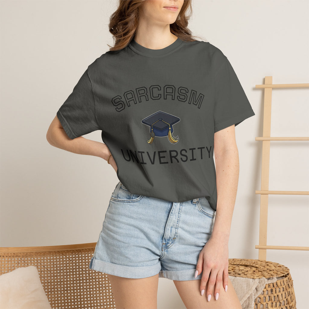 Sarcasm University T-Shirt — Funny Graduation Cap Tee for Grads & Students