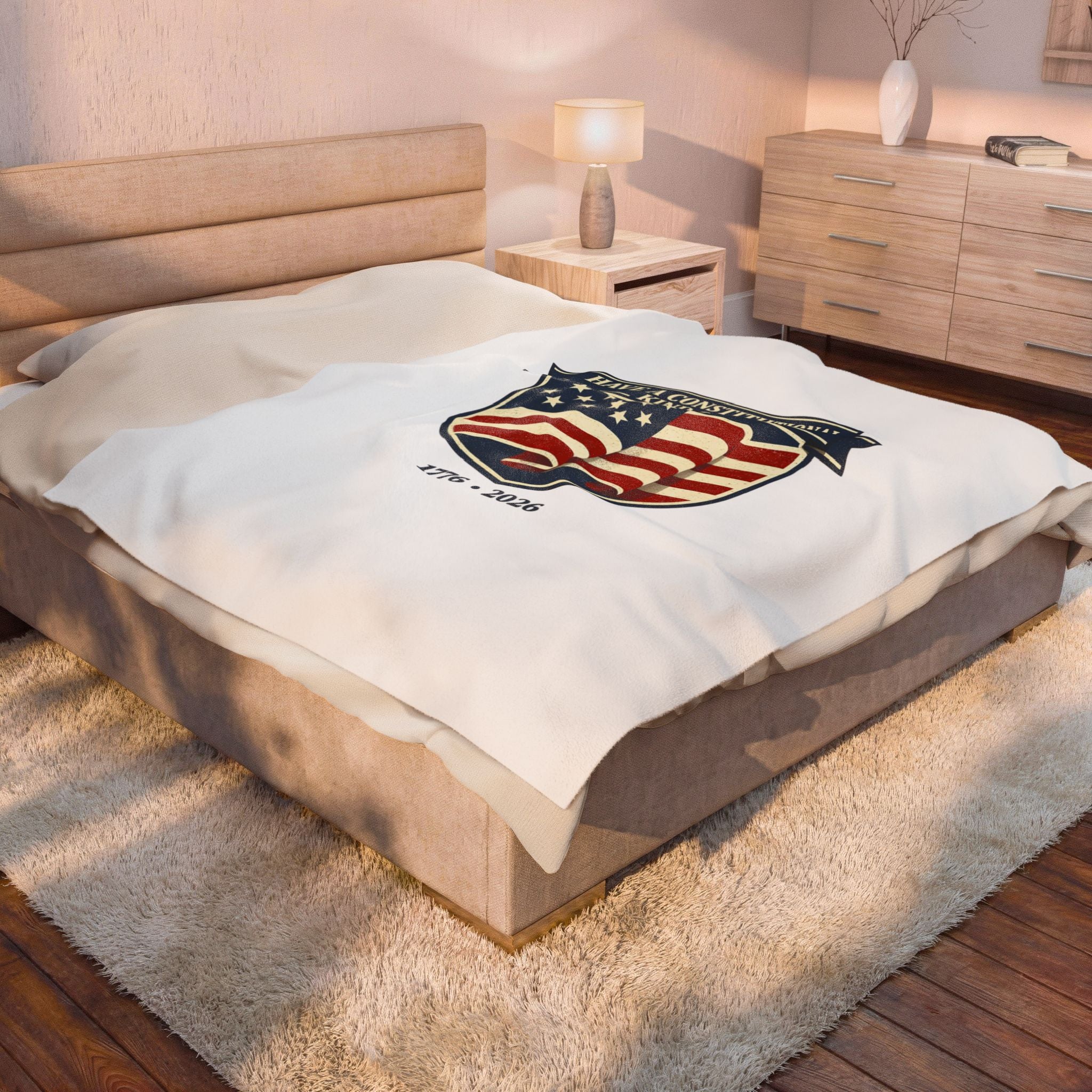 USA 250 1776–2026 Patriotic Velveteen Plush Blanket | vintage distressed red white blue