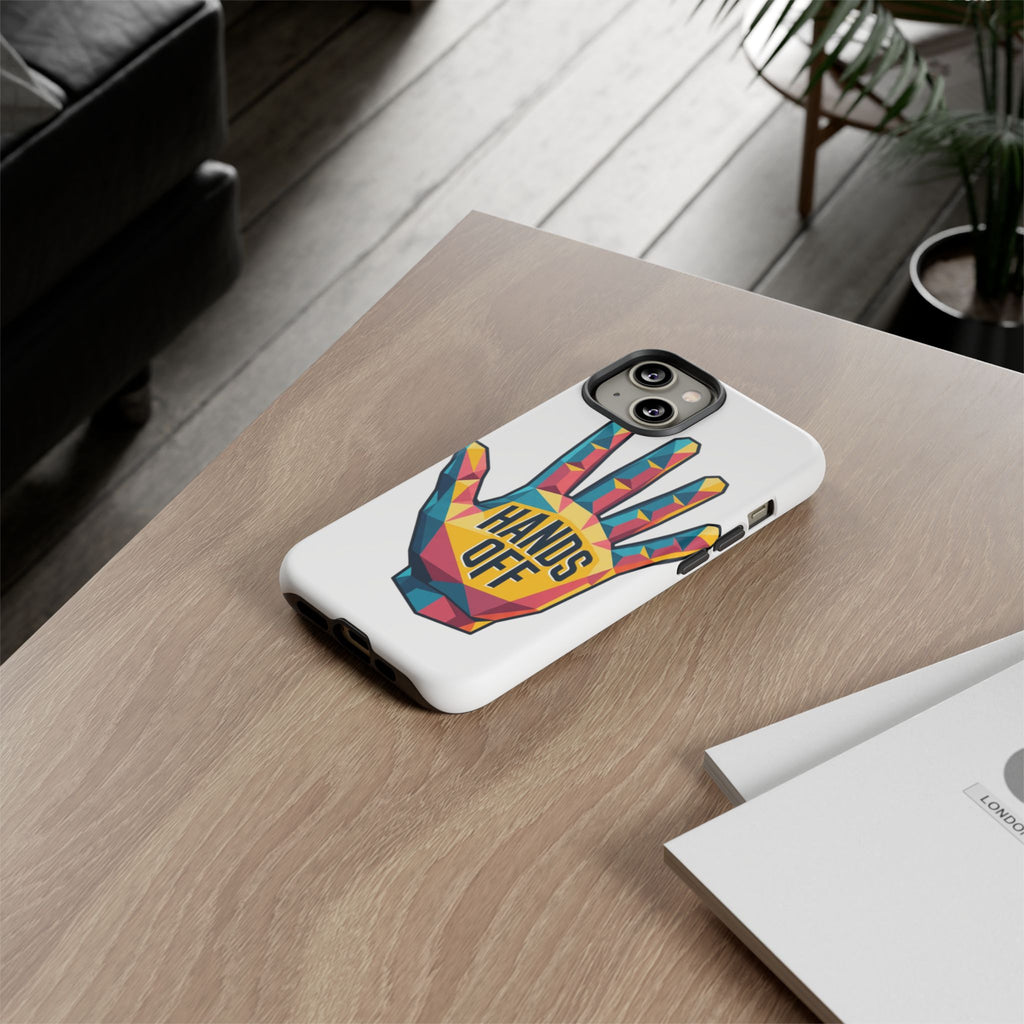 Hands Off Phone Case — Bold Geometric Palm Graphic