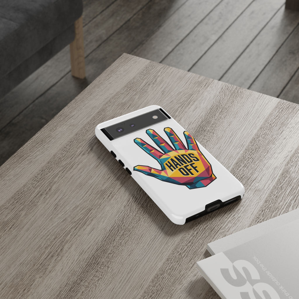 Hands Off Phone Case — Bold Geometric Palm Graphic