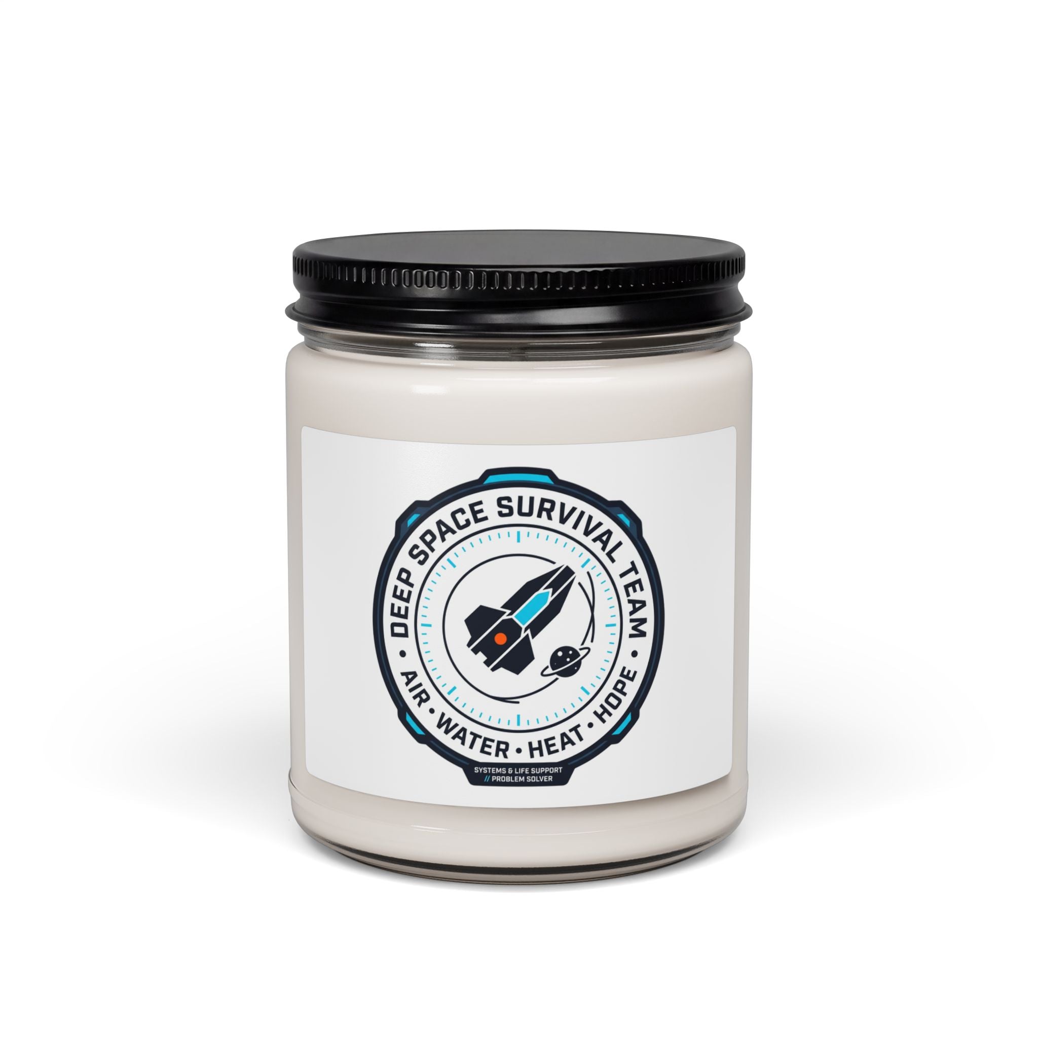 Deep Space Survival Team Candle, Soy Jar | Mission Patch, Hard Sci‑Fi