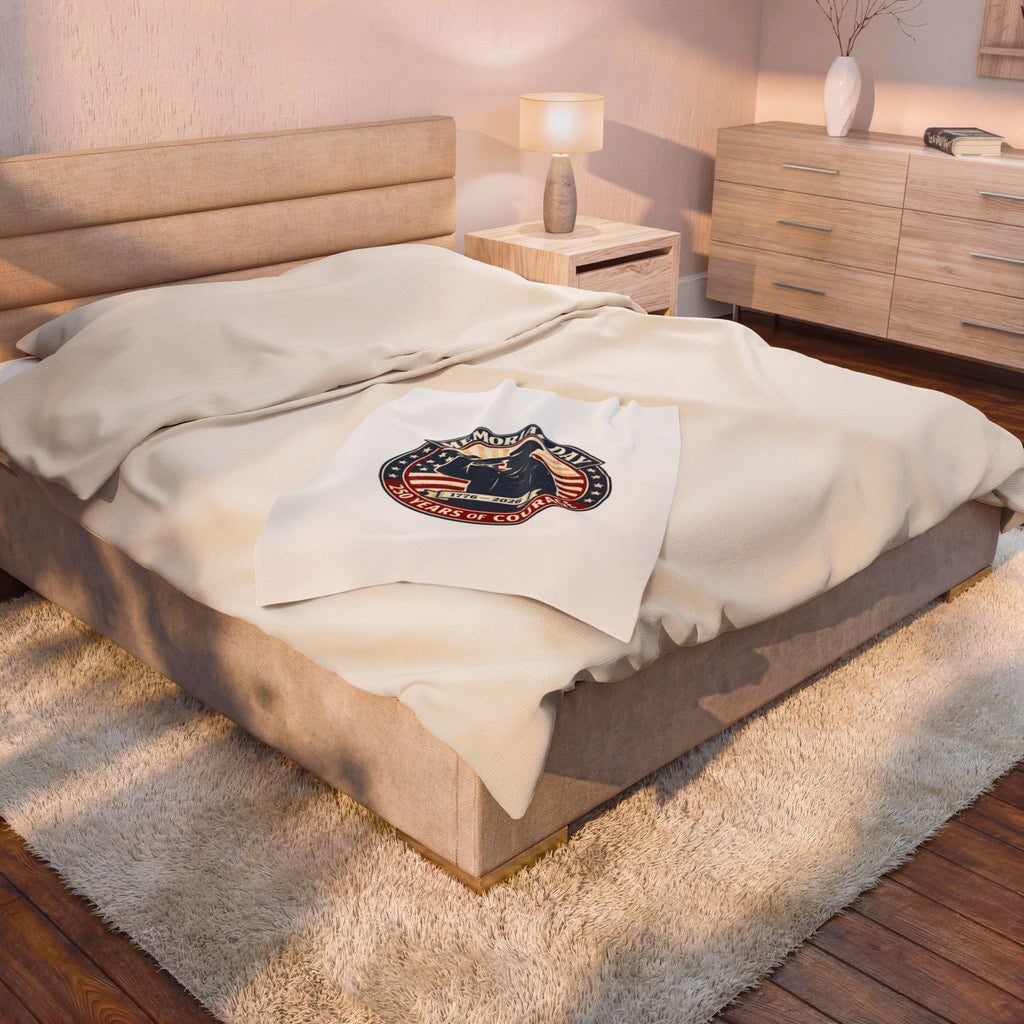 Memorial Day 1776–2026 Velveteen Plush Blanket | USA 250, vintage distressed red white blue
