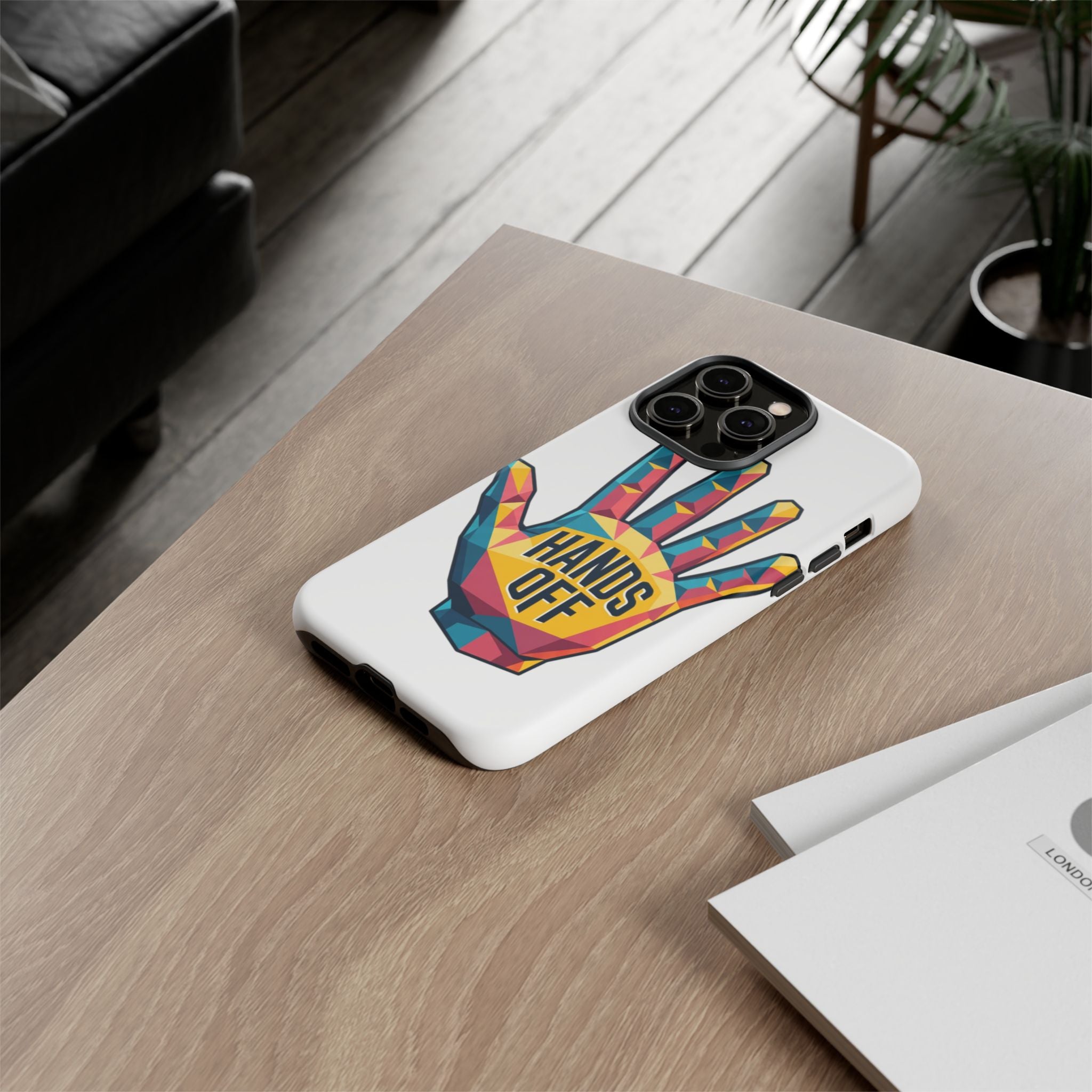Hands Off Phone Case — Bold Geometric Palm Graphic