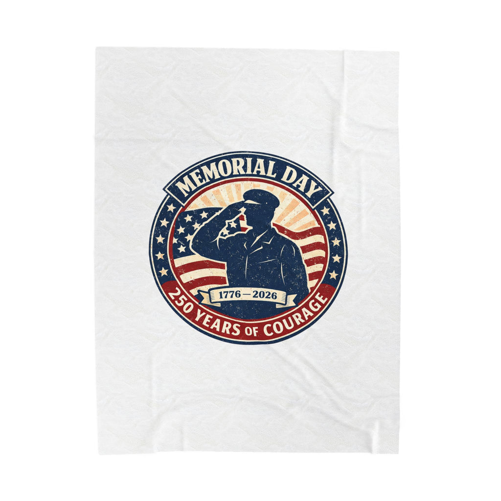 Memorial Day 1776–2026 Velveteen Plush Blanket | USA 250, vintage distressed red white blue