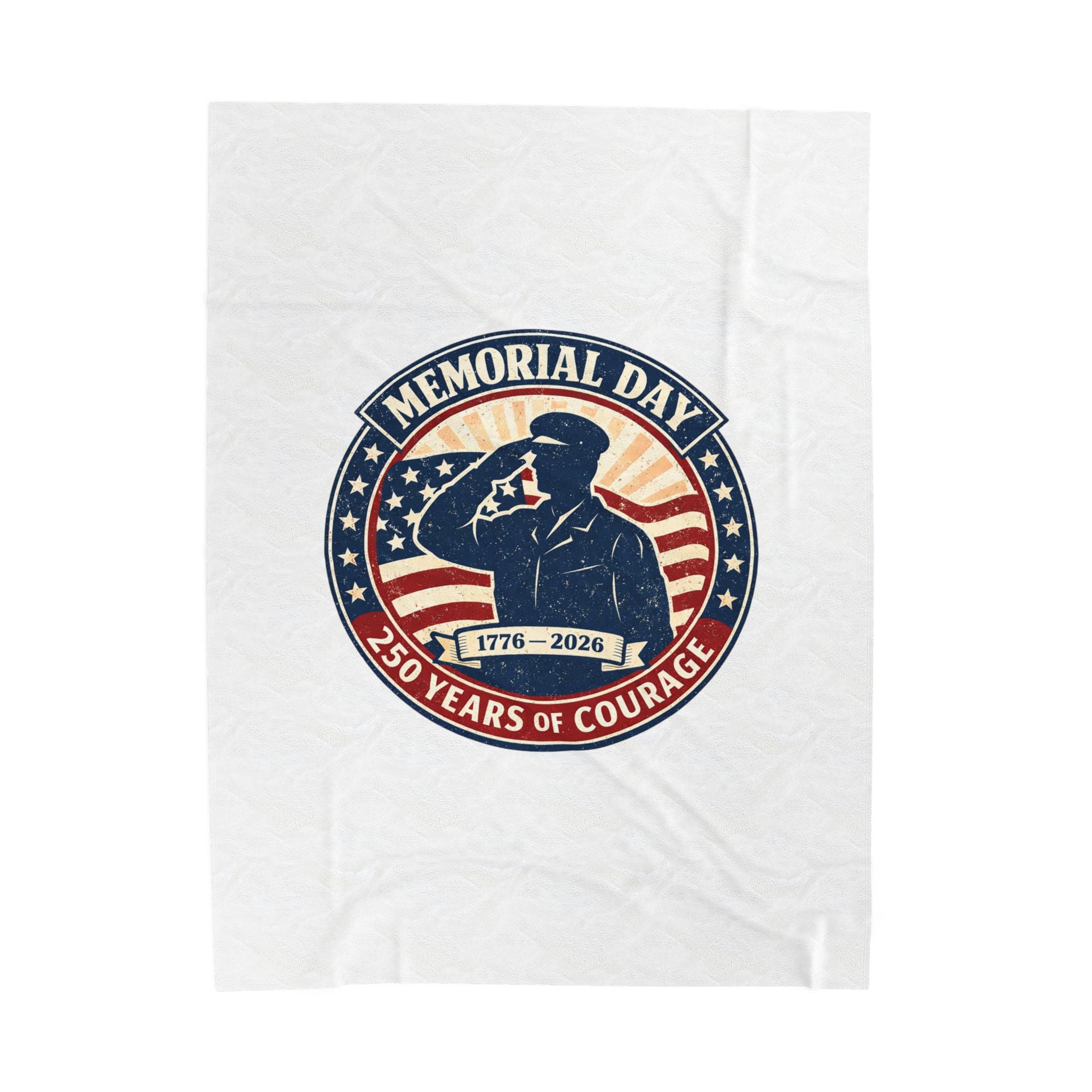Memorial Day 1776–2026 Velveteen Plush Blanket | USA 250, vintage distressed red white blue