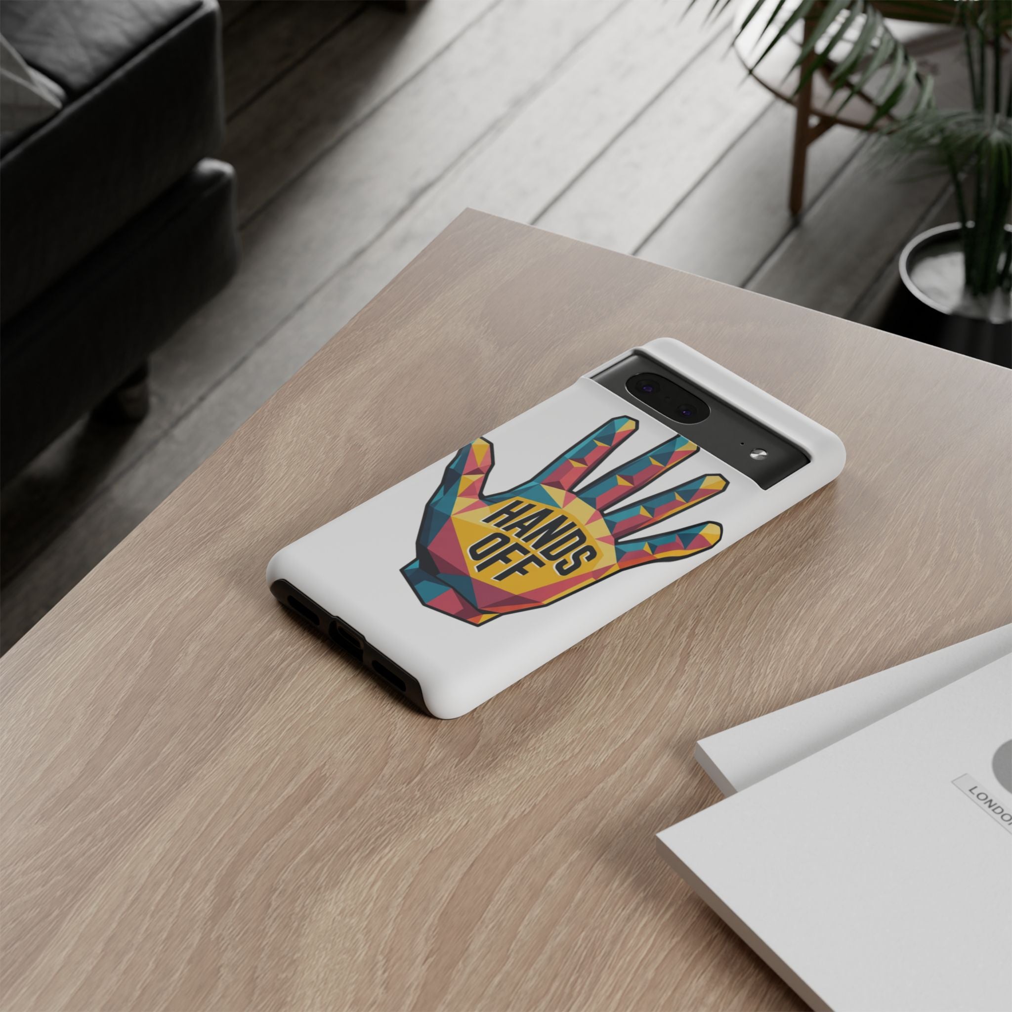 Hands Off Phone Case — Bold Geometric Palm Graphic