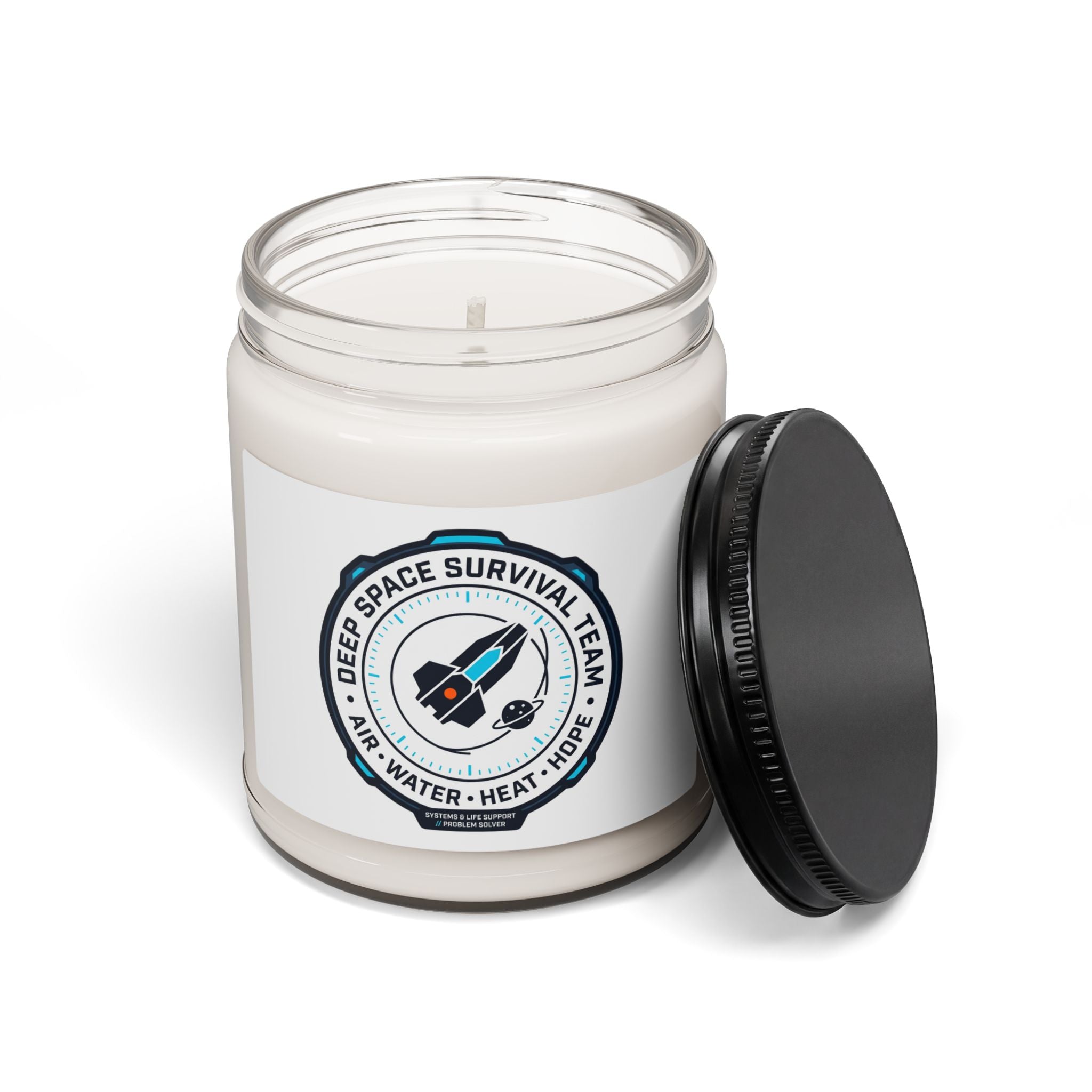 Deep Space Survival Team Candle, Soy Jar | Mission Patch, Hard Sci‑Fi