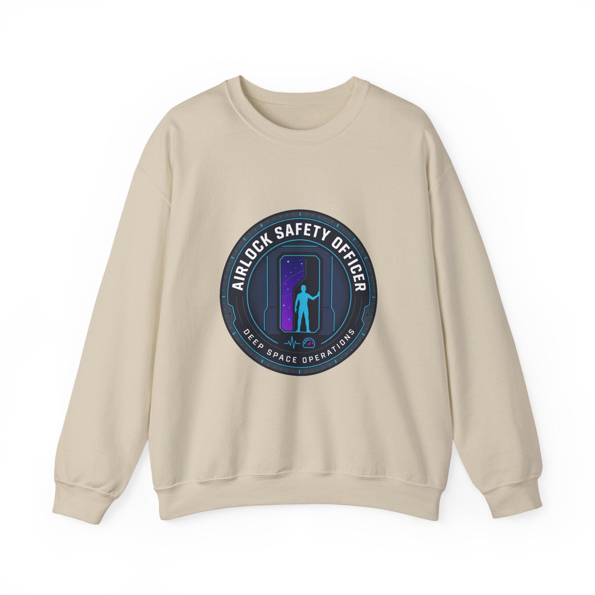 Airlock Safety Officer Crewneck Sweatshirt | hard sci‑fi mission patch, space survival fandom