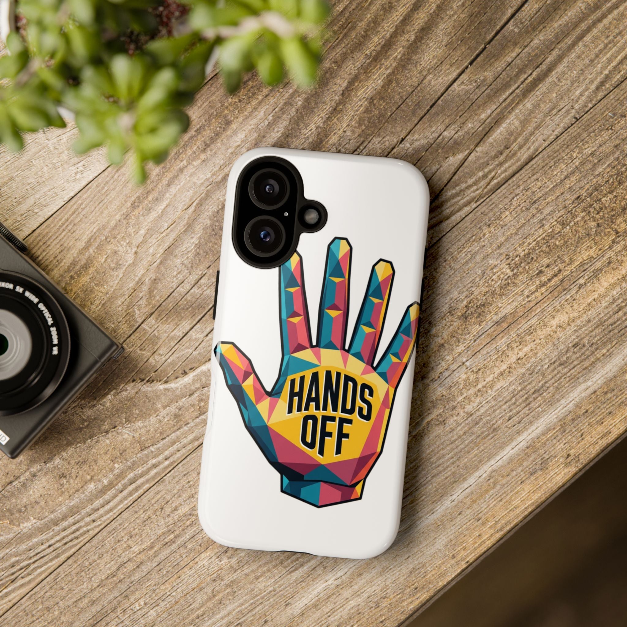 Hands Off Phone Case — Bold Geometric Palm Graphic