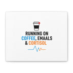 Running on Coffee, Emails & Cortisol Canvas | stress meme, burnout decor