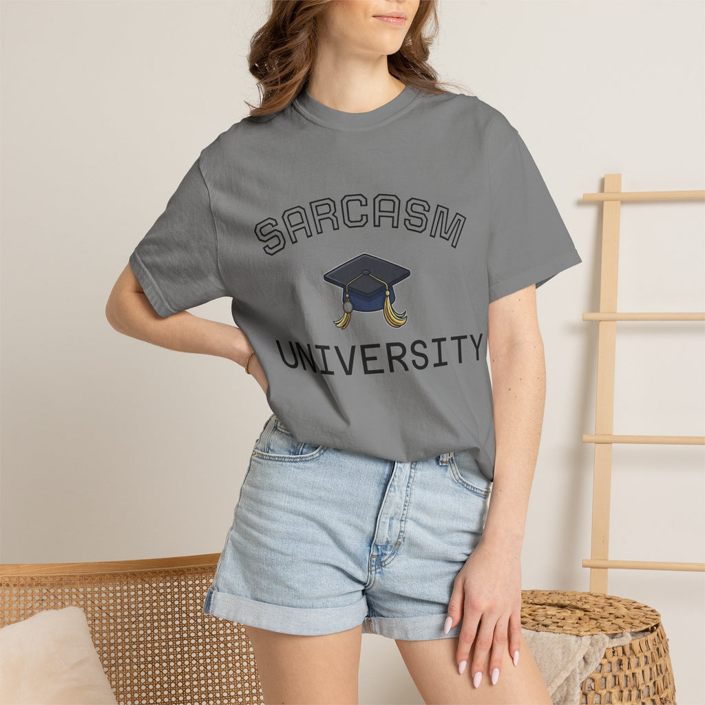 Sarcasm University T-Shirt — Funny Graduation Cap Tee for Grads & Students