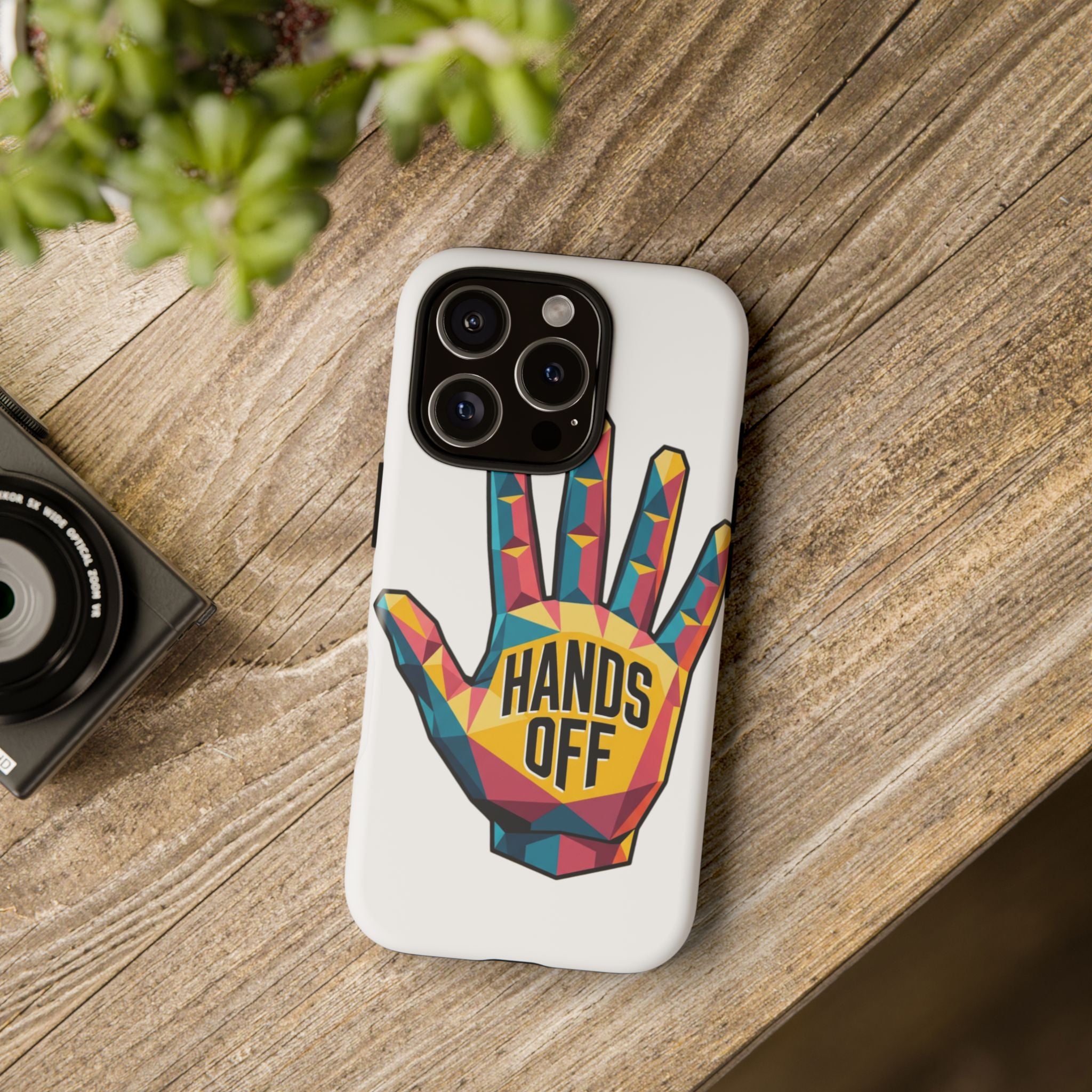 Hands Off Phone Case — Bold Geometric Palm Graphic