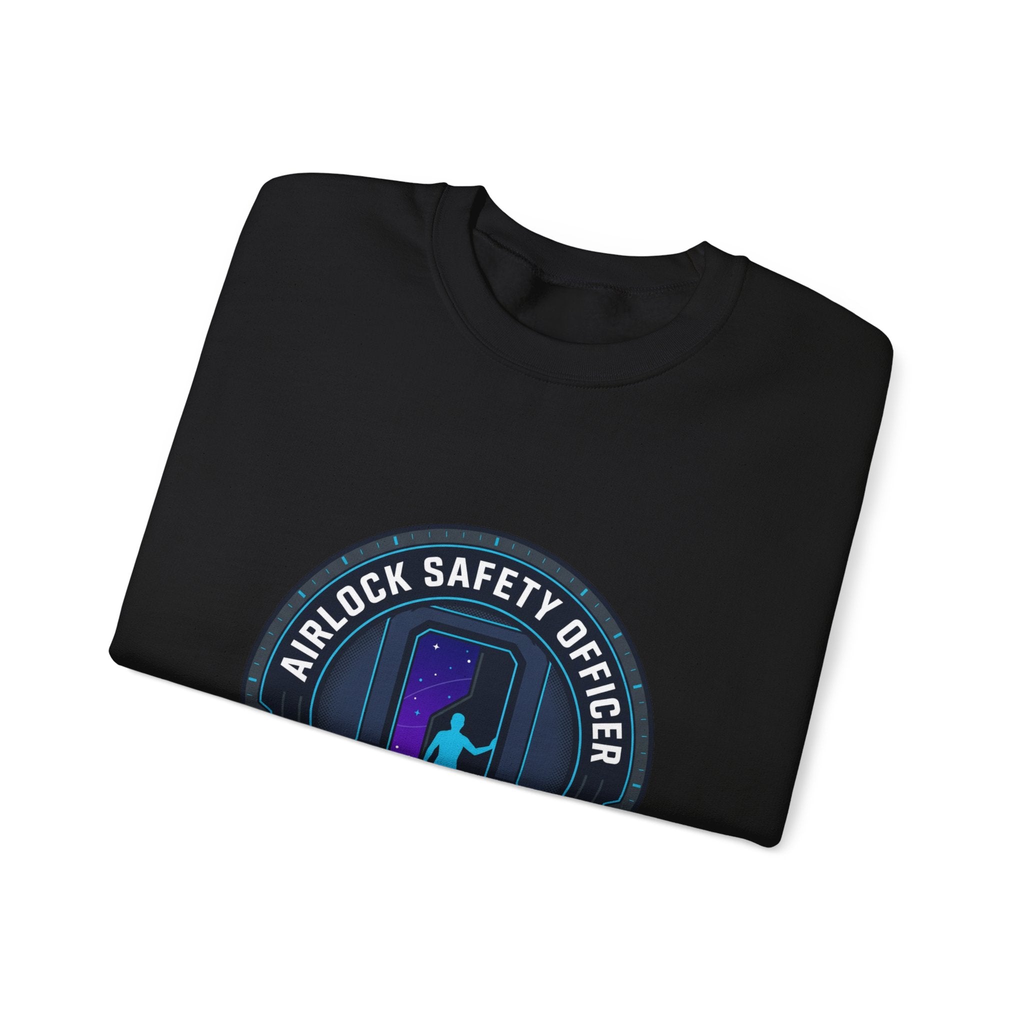 Airlock Safety Officer Crewneck Sweatshirt | hard sci‑fi mission patch, space survival fandom