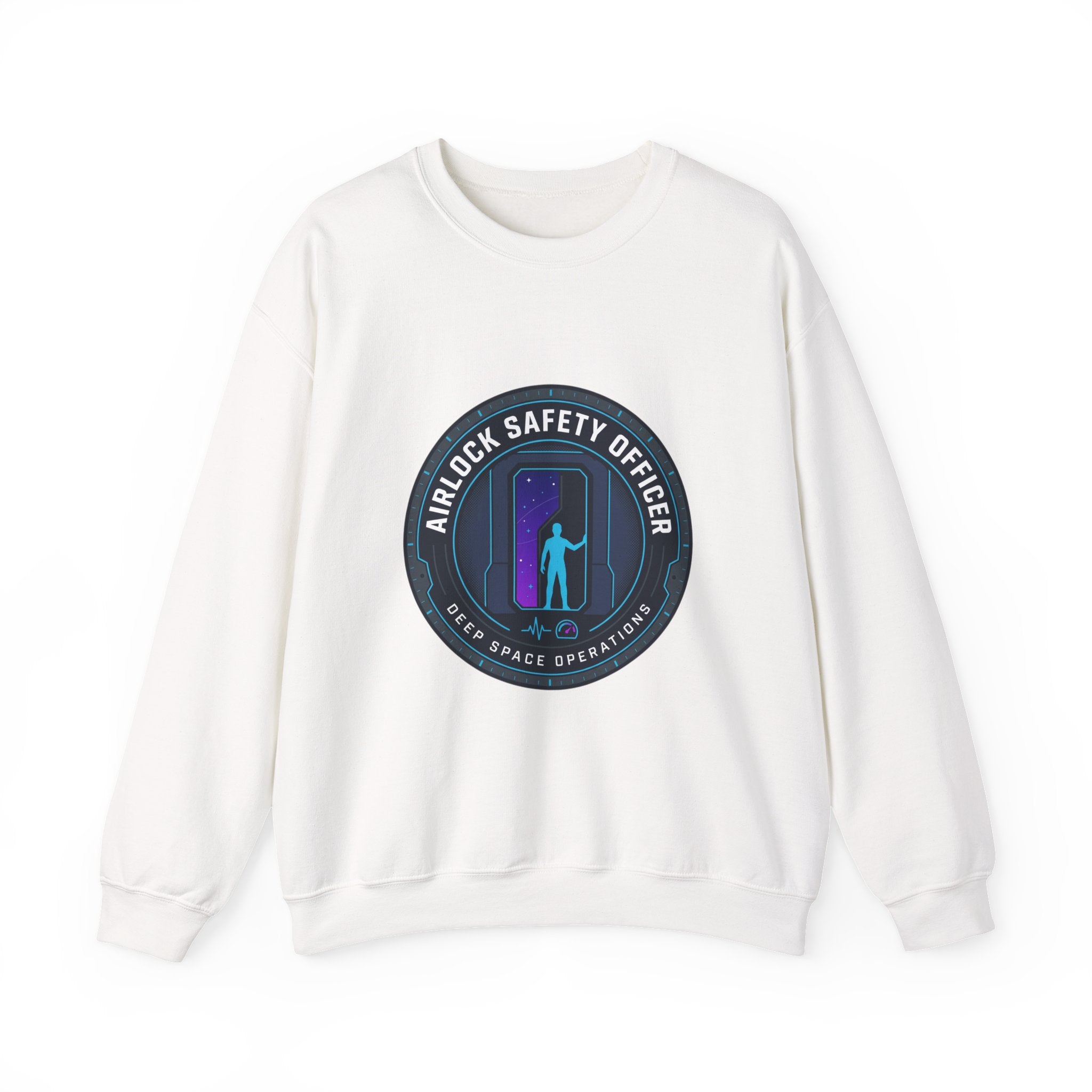 Airlock Safety Officer Crewneck Sweatshirt | hard sci‑fi mission patch, space survival fandom