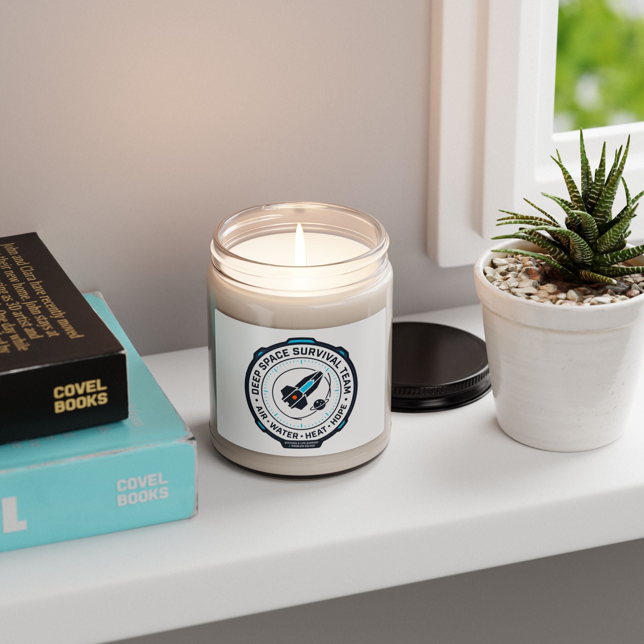 Deep Space Survival Team Candle, Soy Jar | Mission Patch, Hard Sci‑Fi