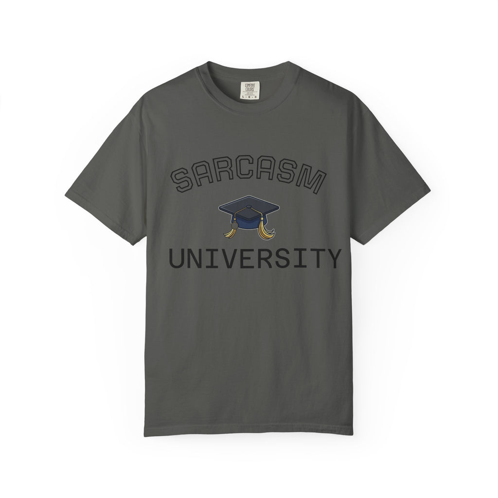 Sarcasm University T-Shirt — Funny Graduation Cap Tee for Grads & Students