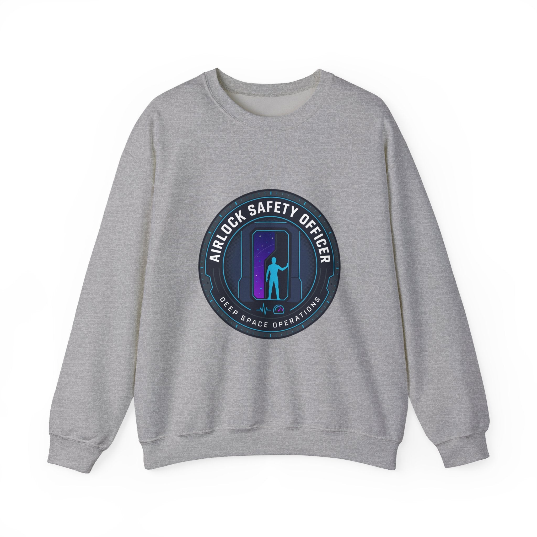 Airlock Safety Officer Crewneck Sweatshirt | hard sci‑fi mission patch, space survival fandom