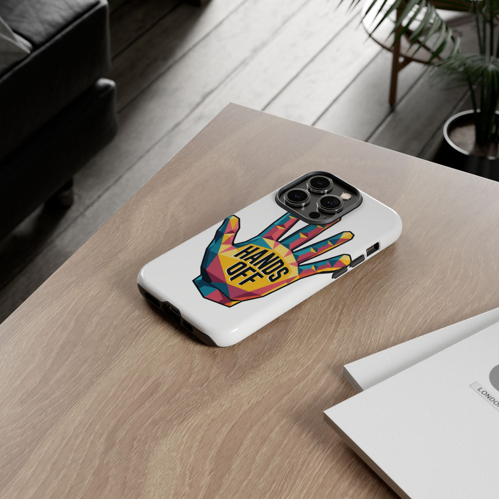 Hands Off Phone Case — Bold Geometric Palm Graphic