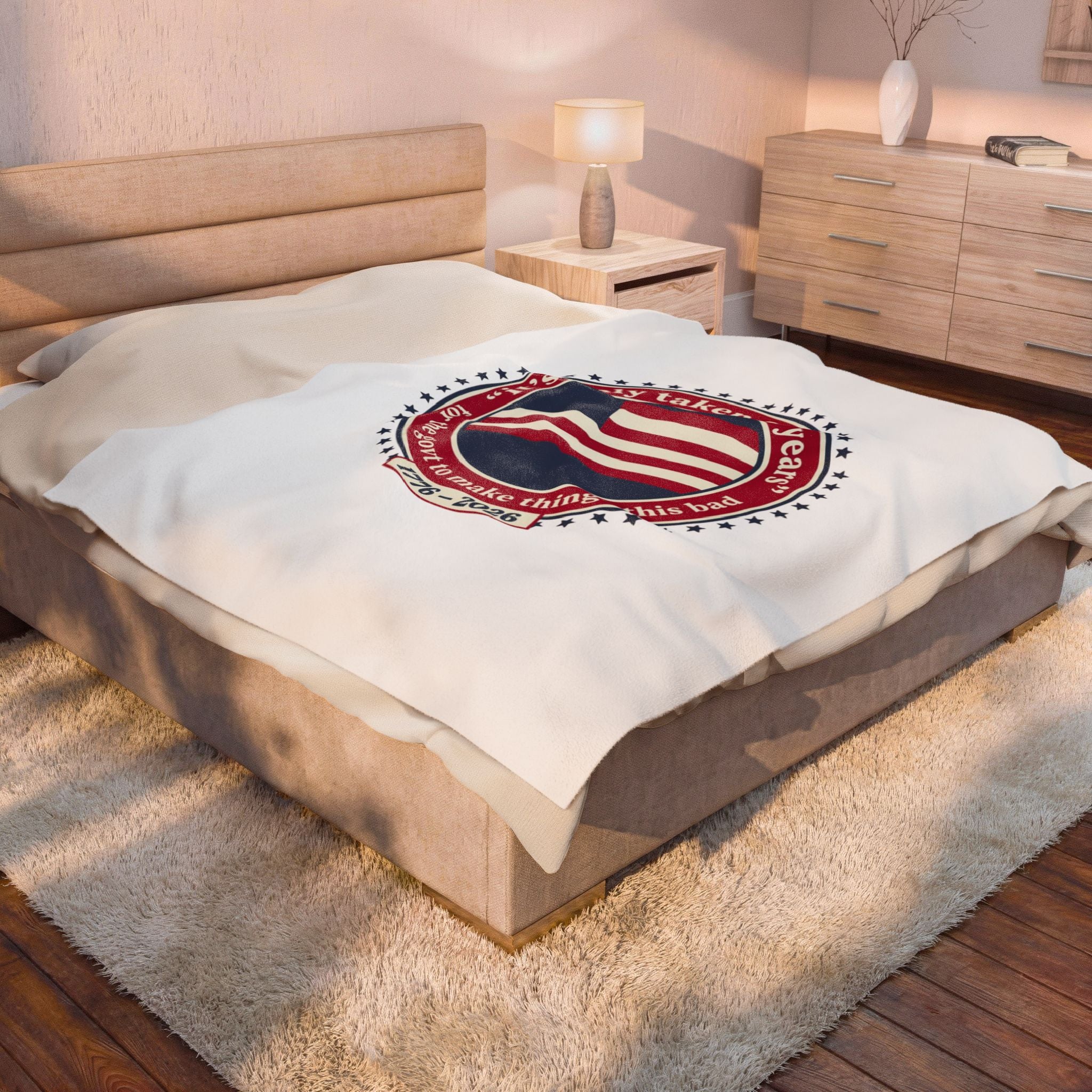 USA 250 Commemorative Velveteen Plush Blanket | 1776–2026, vintage distressed Americana