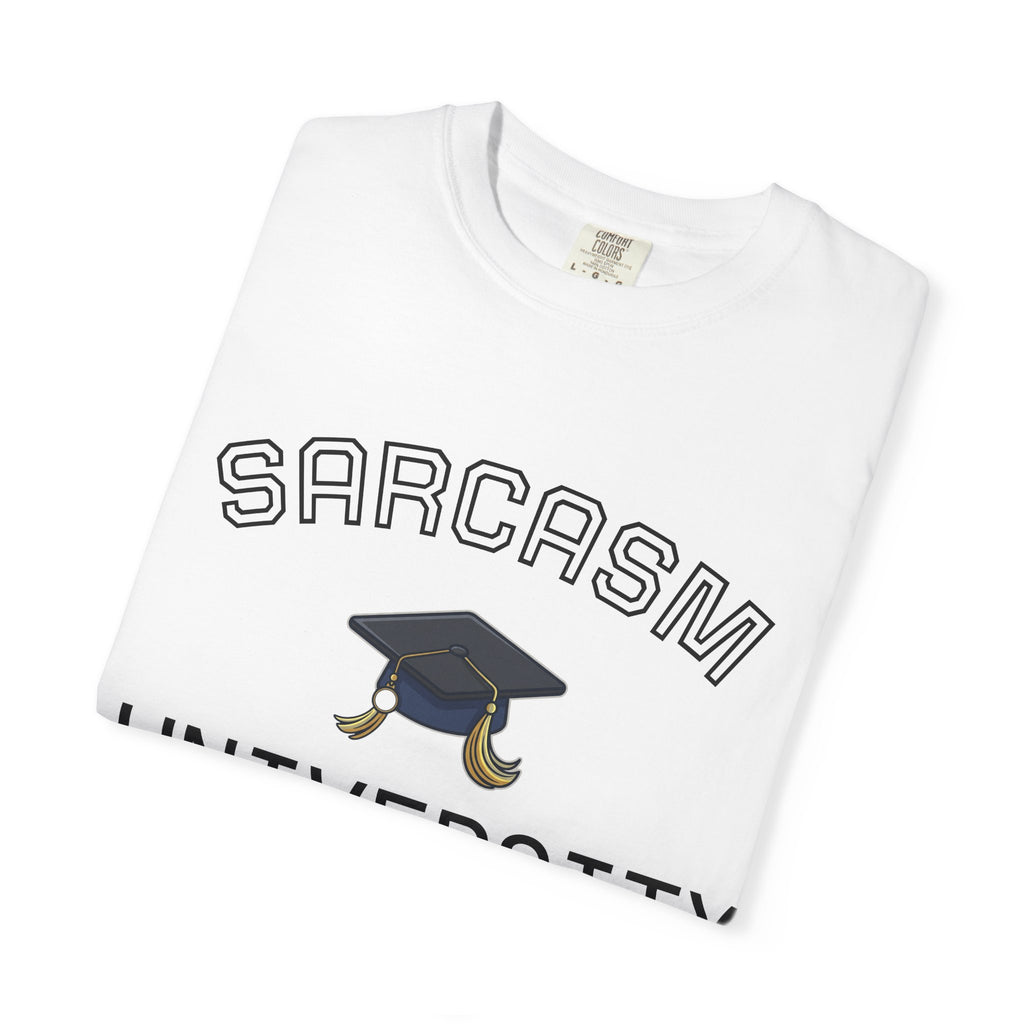 Sarcasm University T-Shirt — Funny Graduation Cap Tee for Grads & Students