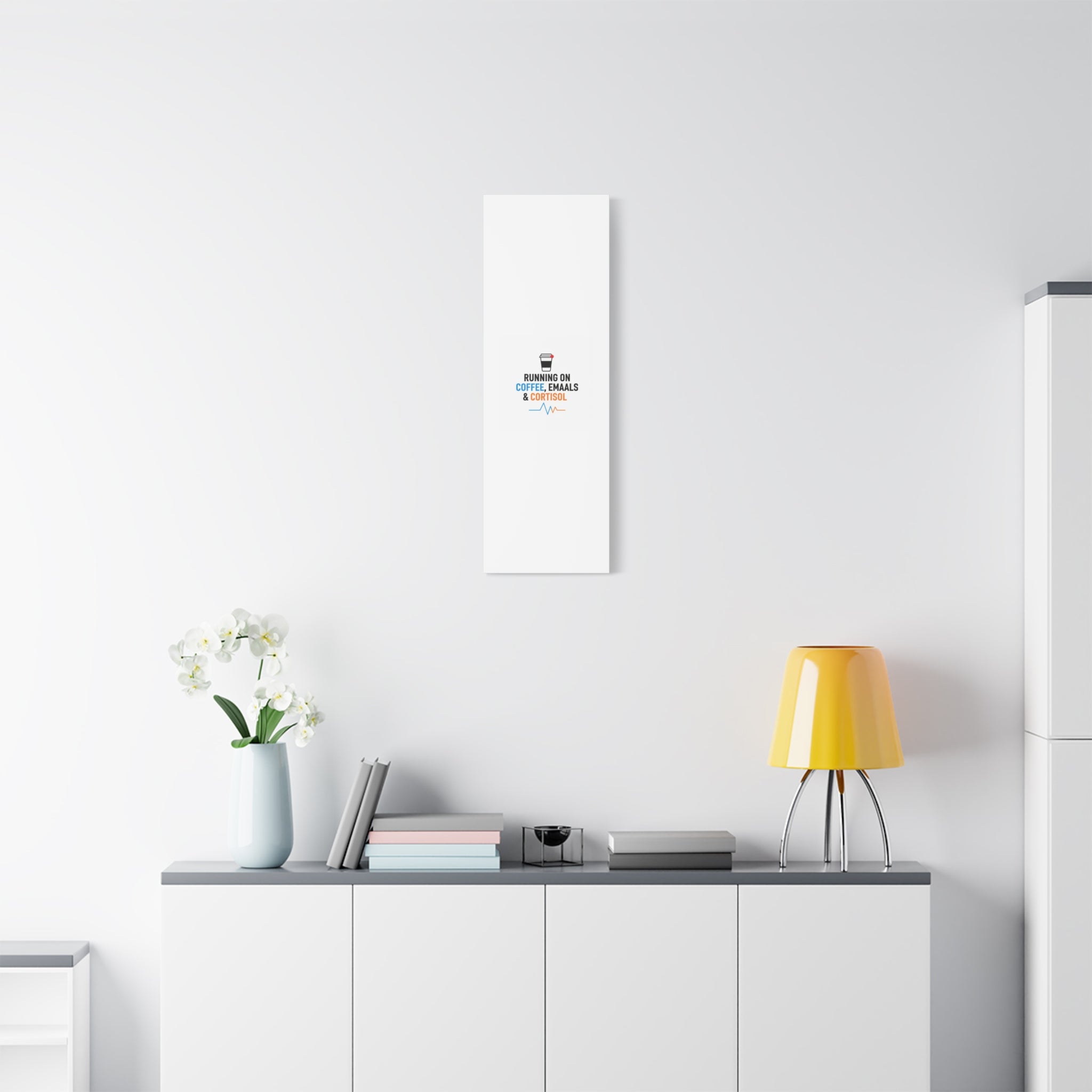 Running on Coffee, Emails & Cortisol Canvas | stress meme, burnout decor