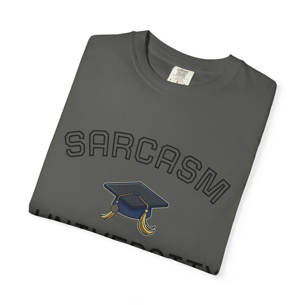Sarcasm University T-Shirt — Funny Graduation Cap Tee for Grads & Students