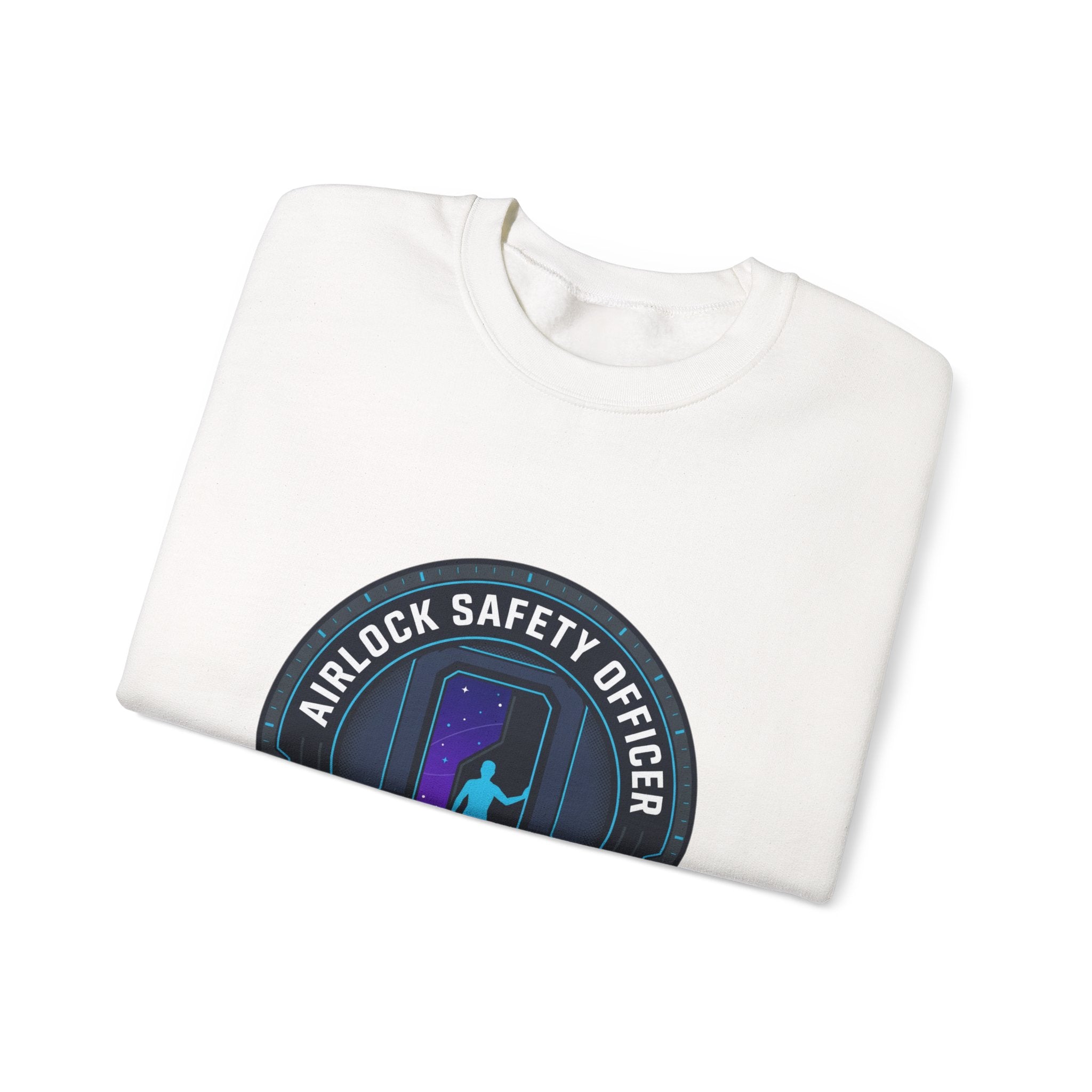 Airlock Safety Officer Crewneck Sweatshirt | hard sci‑fi mission patch, space survival fandom