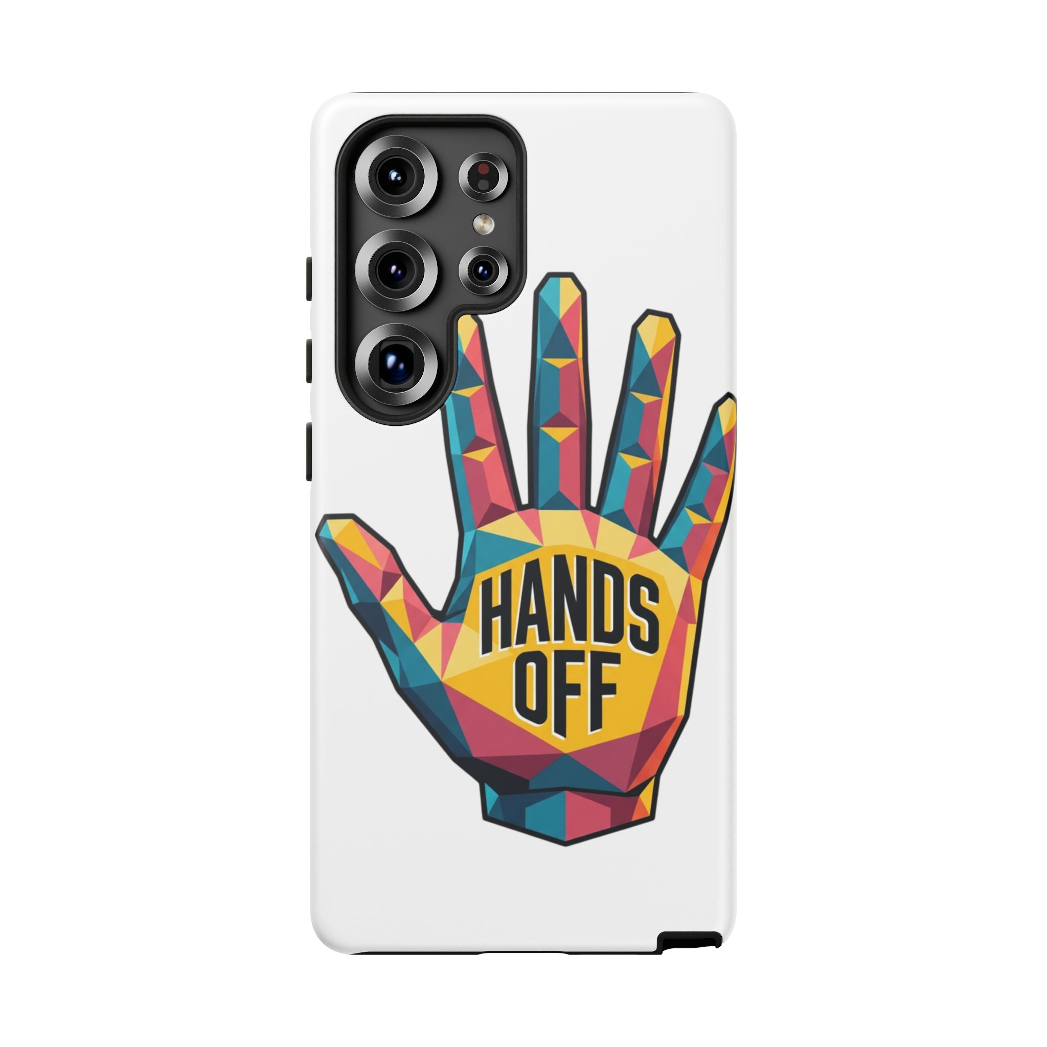Hands Off Phone Case — Bold Geometric Palm Graphic