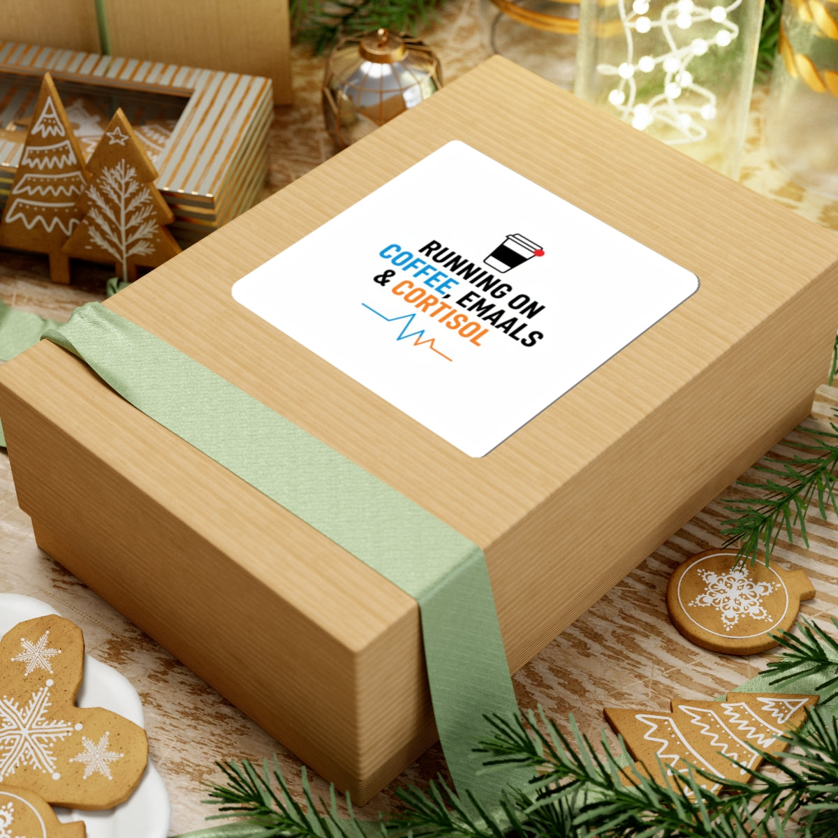 Running on Coffee, Emails & Cortisol Sticker | stress meme, burnout humor