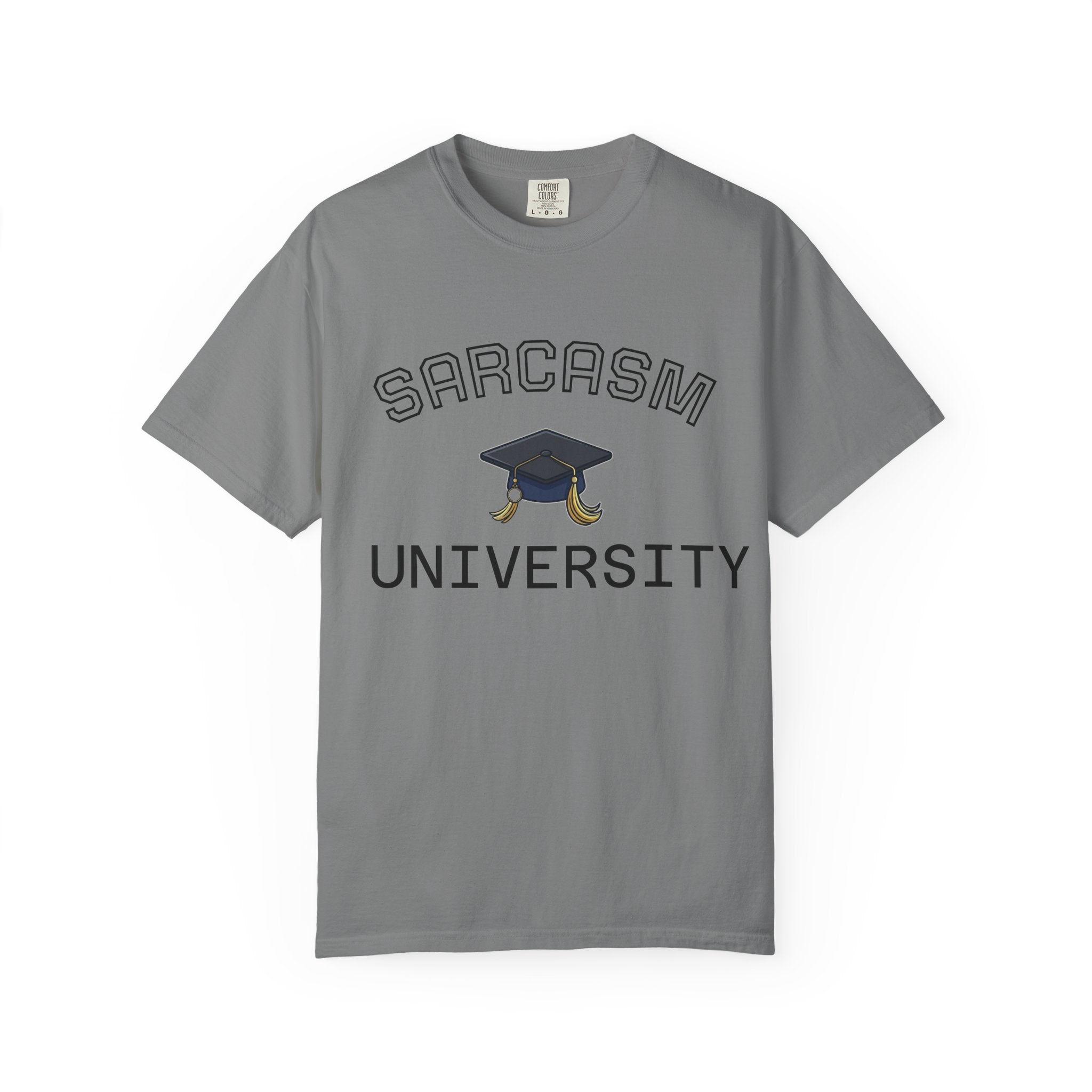 Sarcasm University T-Shirt — Funny Graduation Cap Tee for Grads & Students
