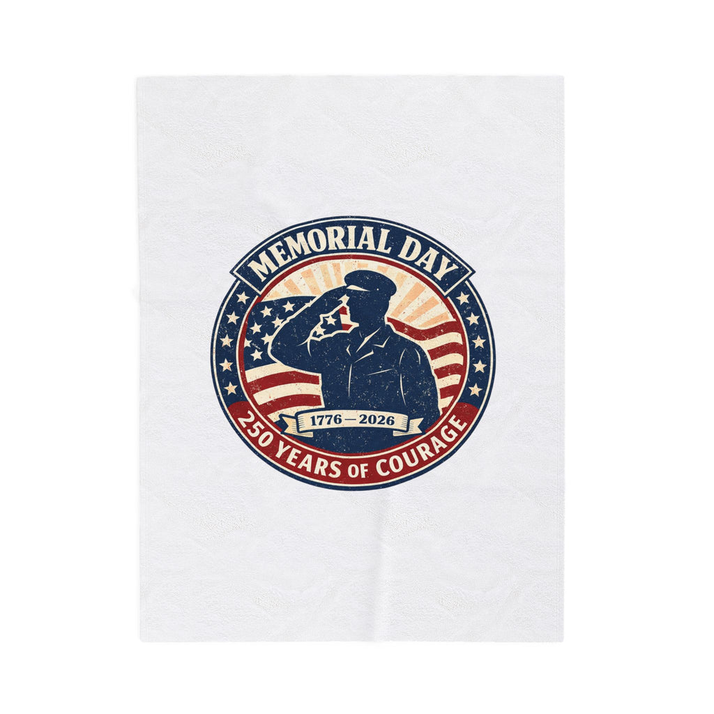 Memorial Day 1776–2026 Velveteen Plush Blanket | USA 250, vintage distressed red white blue