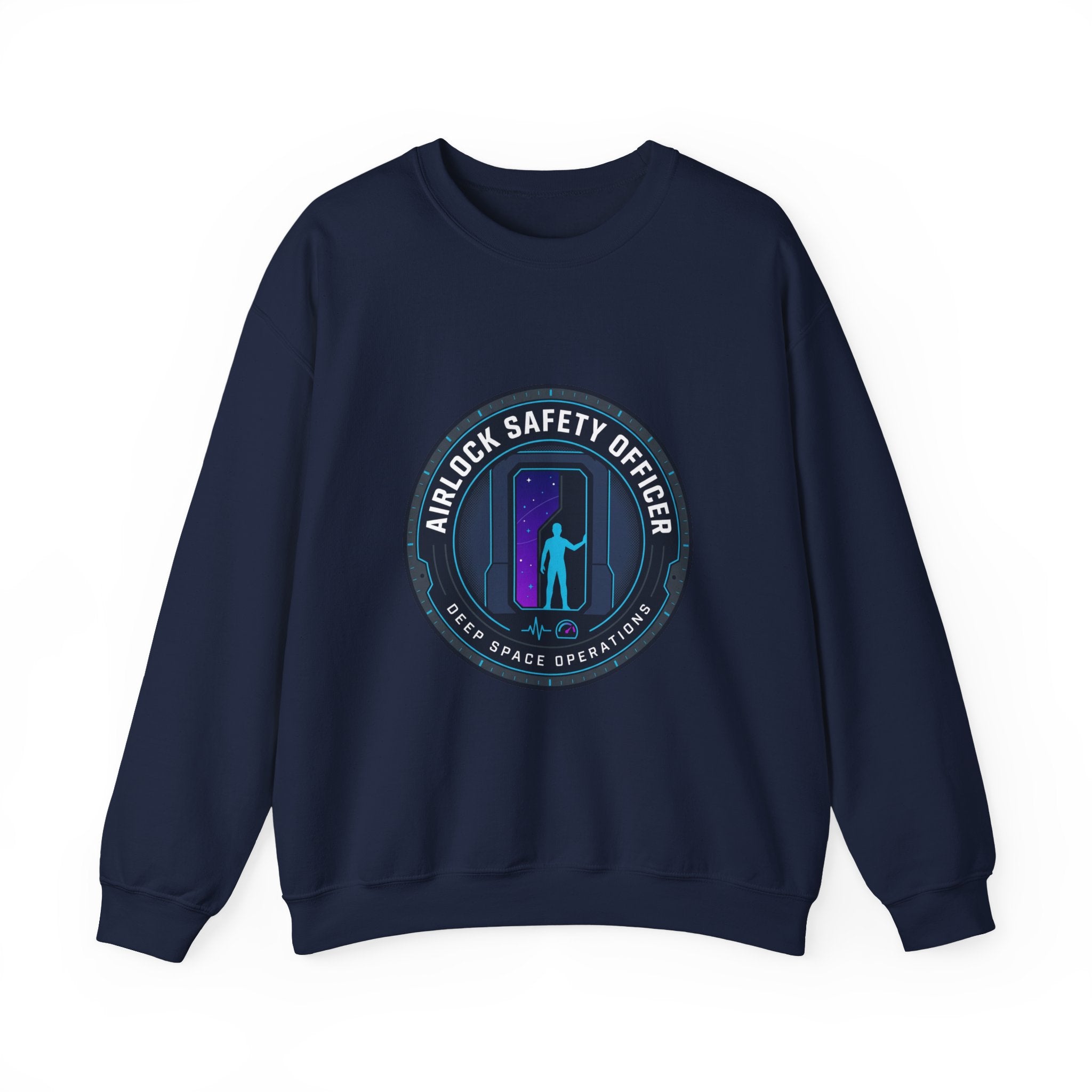 Airlock Safety Officer Crewneck Sweatshirt | hard sci‑fi mission patch, space survival fandom