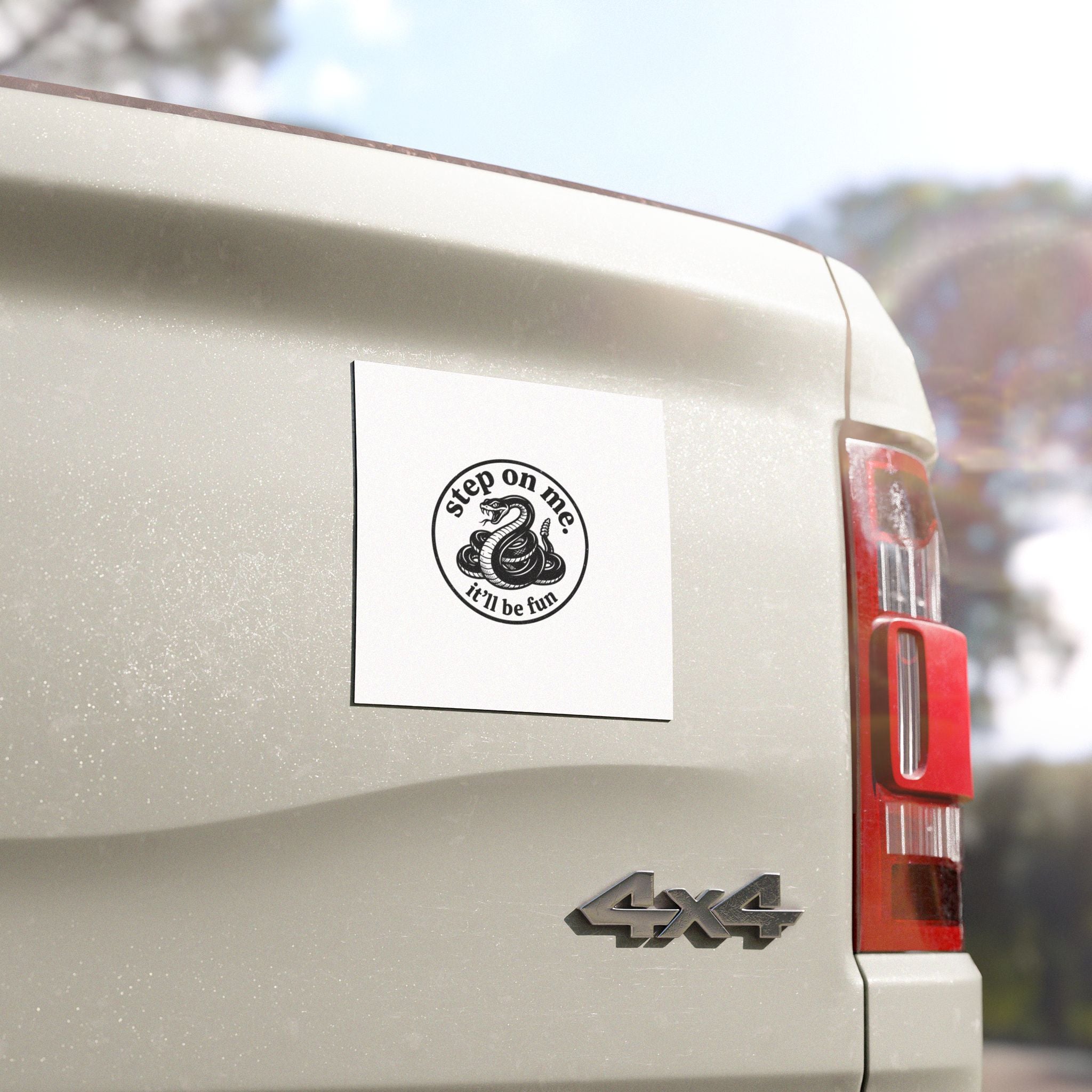 Car Magnet — "Step on Me, It'll Be Fun" Coiled Snake Decal
