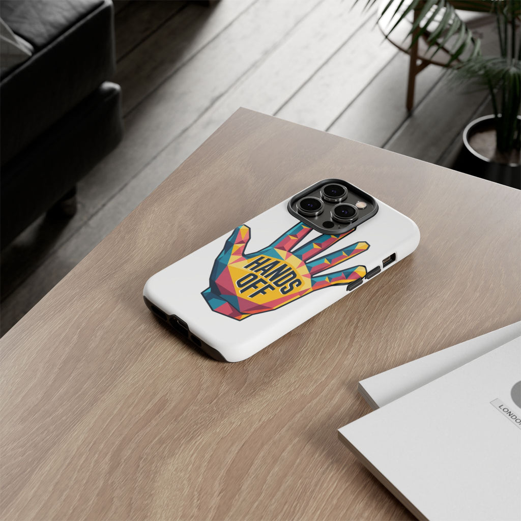 Hands Off Phone Case — Bold Geometric Palm Graphic