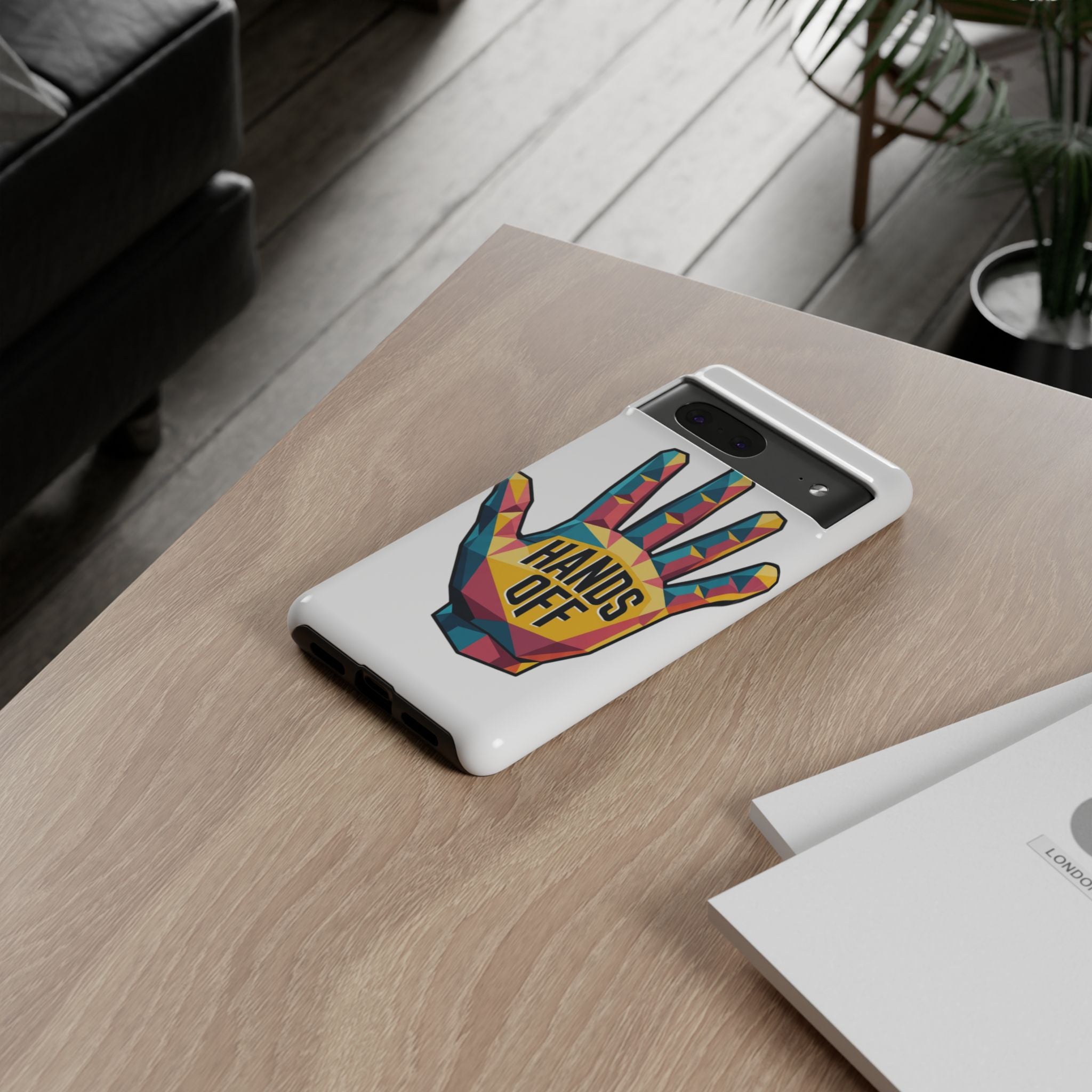 Hands Off Phone Case — Bold Geometric Palm Graphic