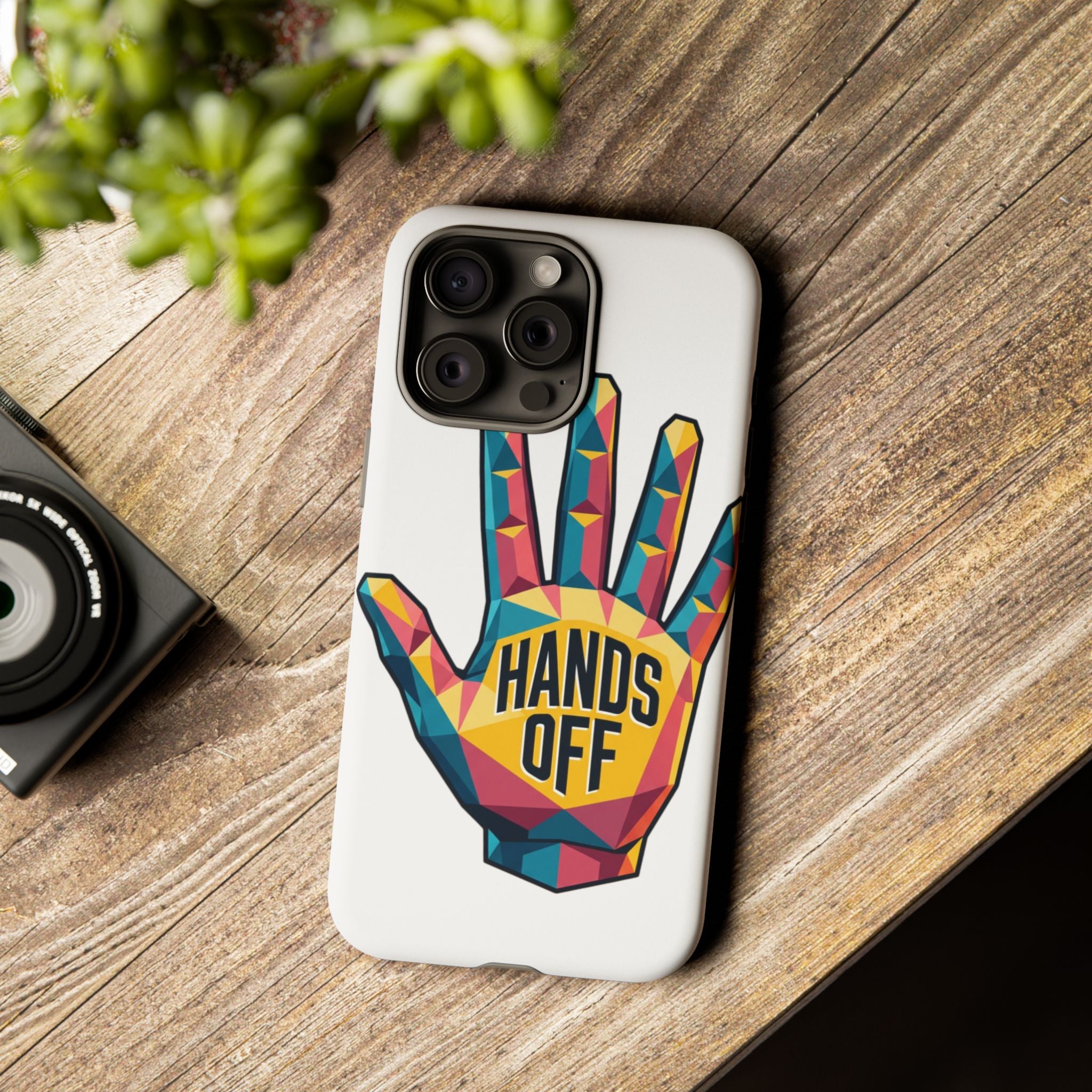 Hands Off Phone Case — Bold Geometric Palm Graphic