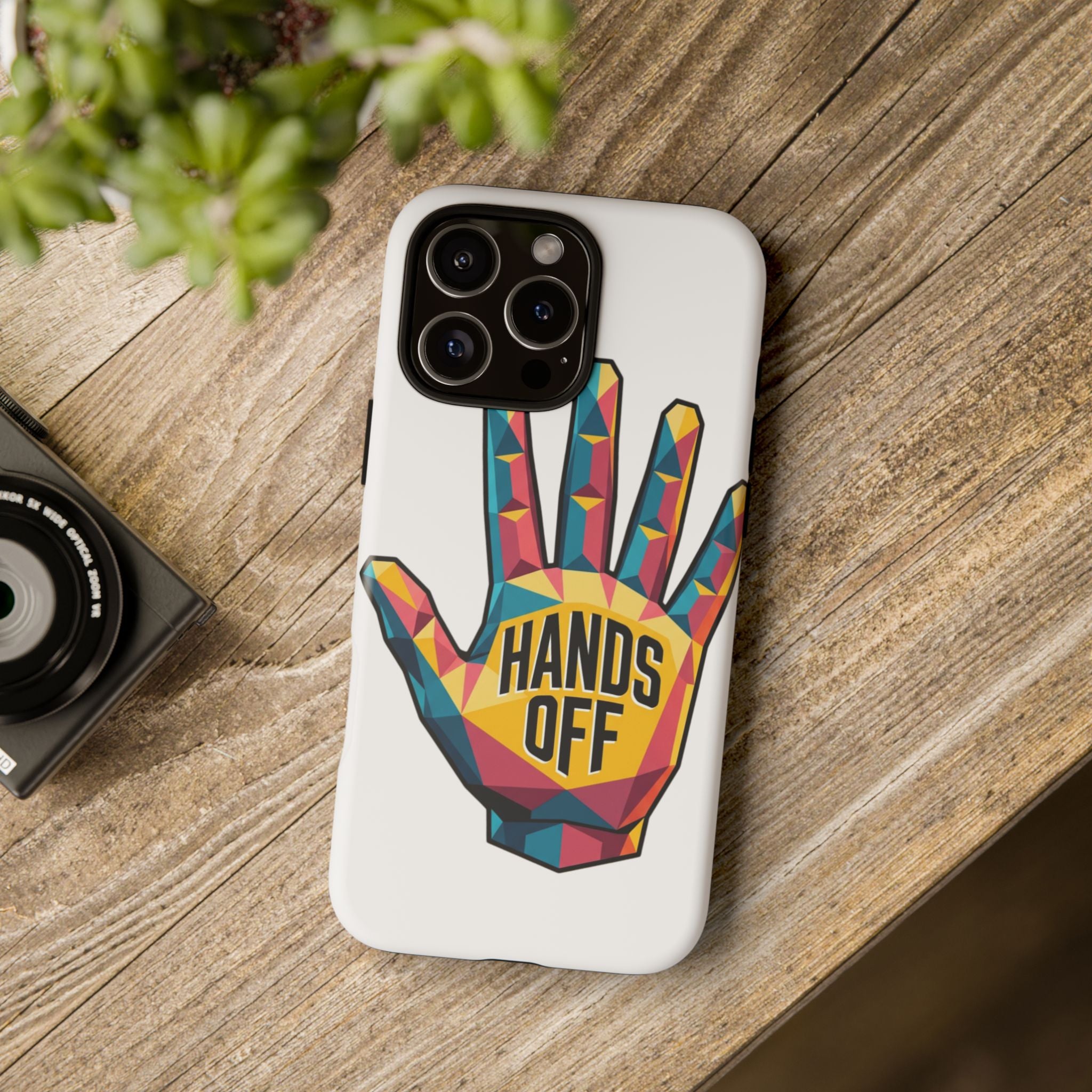 Hands Off Phone Case — Bold Geometric Palm Graphic