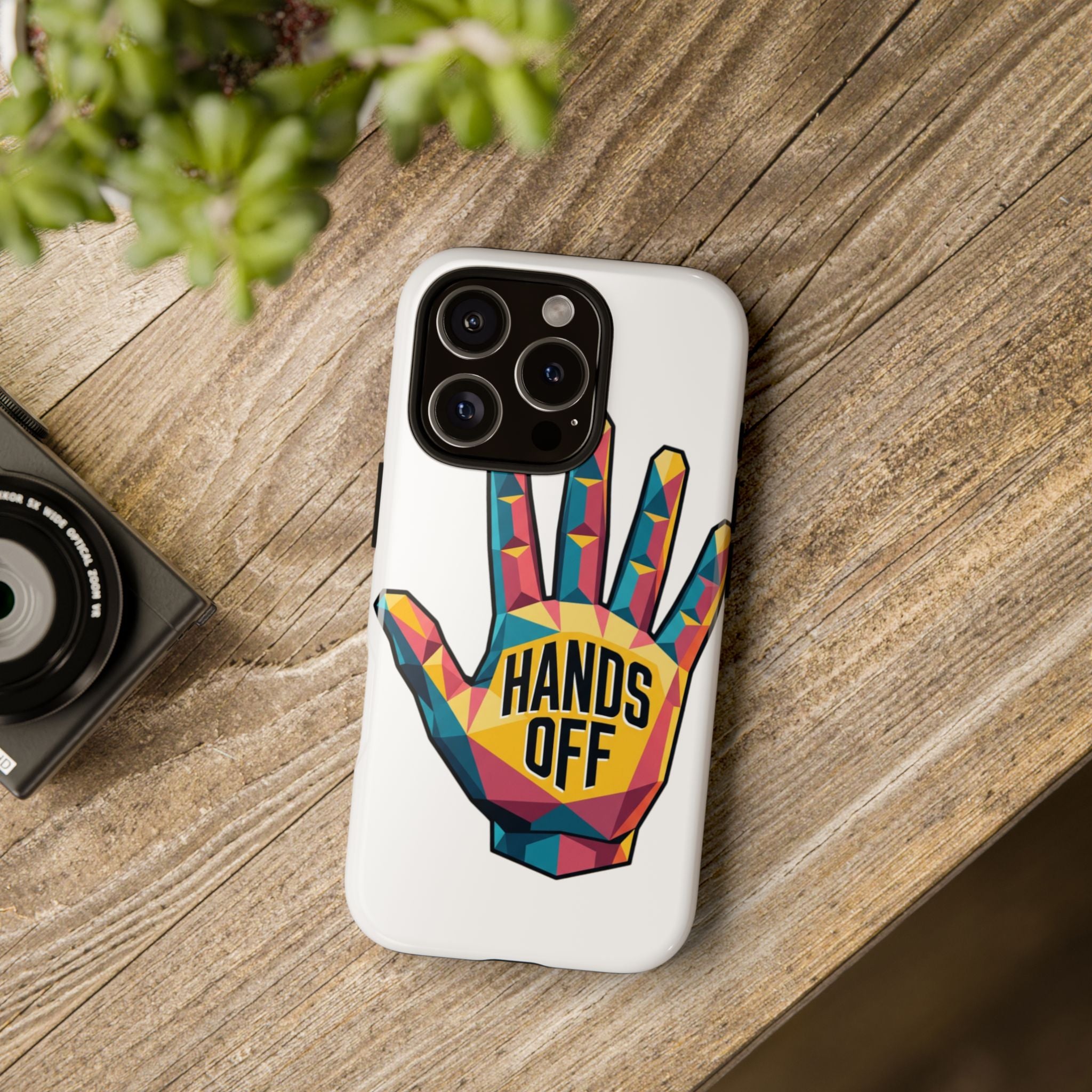 Hands Off Phone Case — Bold Geometric Palm Graphic