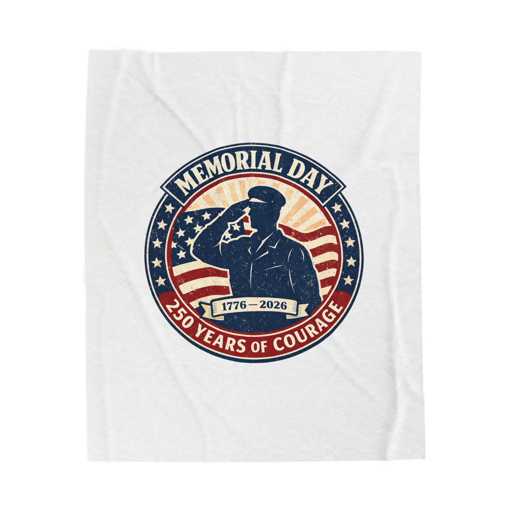 Memorial Day 1776–2026 Velveteen Plush Blanket | USA 250, vintage distressed red white blue