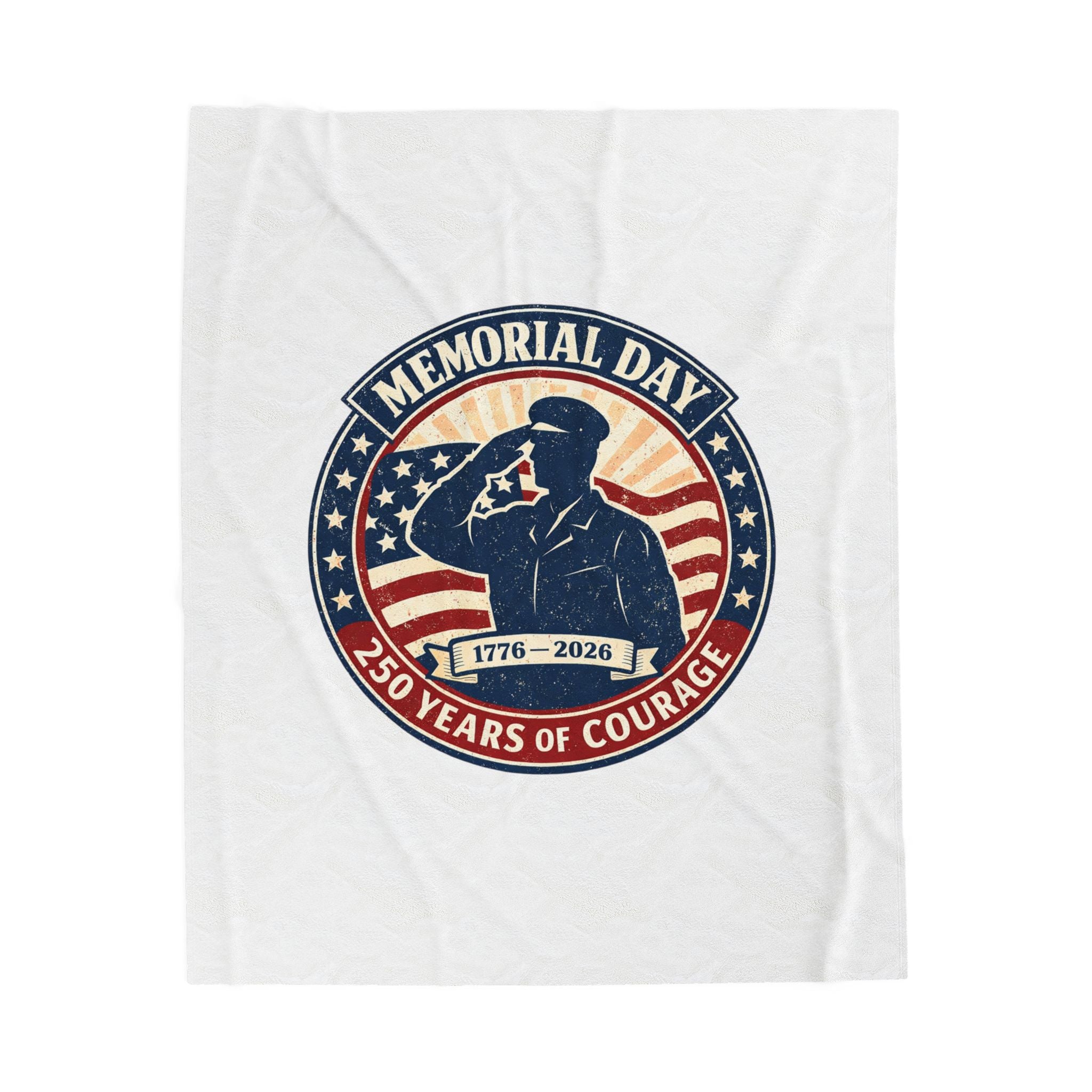 Memorial Day 1776–2026 Velveteen Plush Blanket | USA 250, vintage distressed red white blue