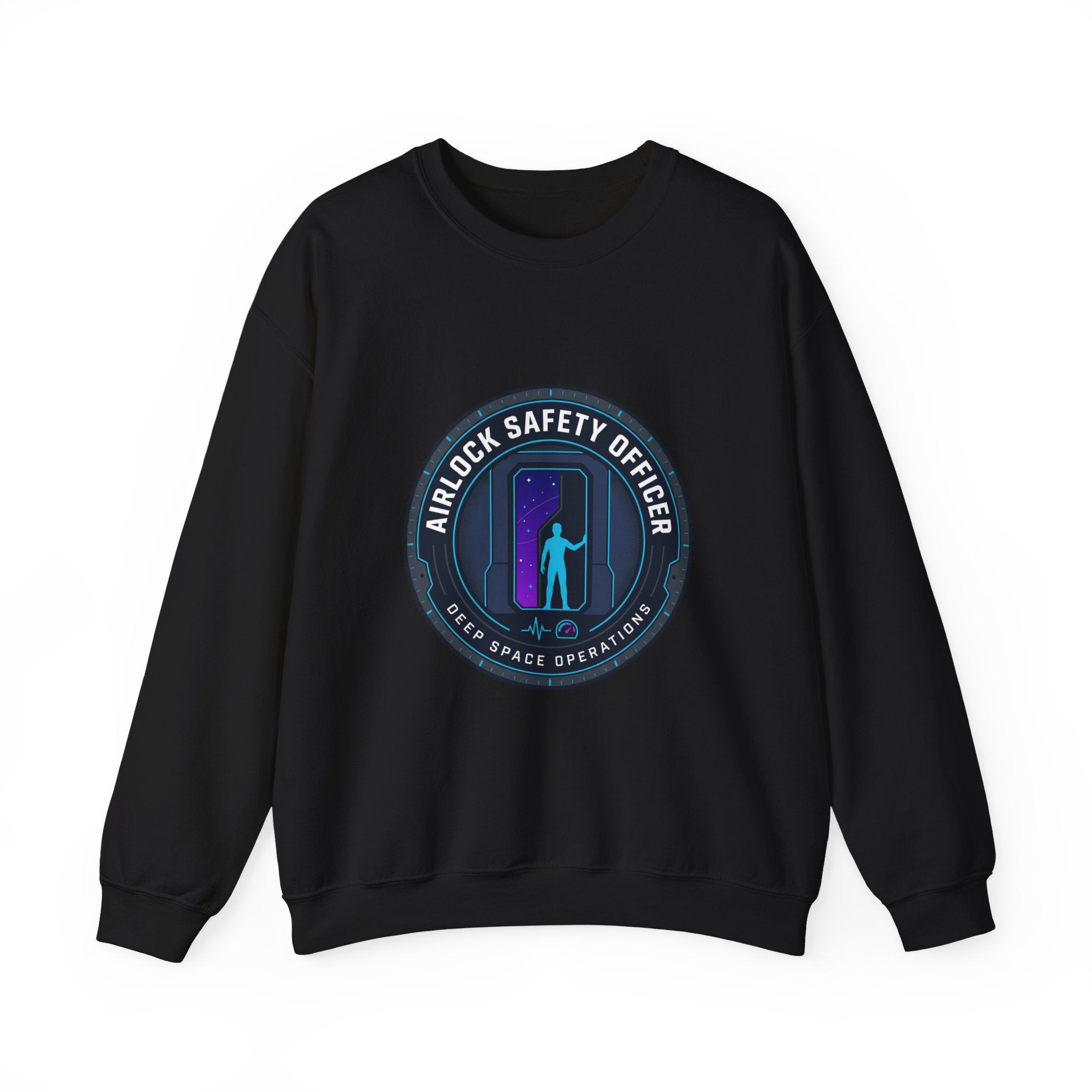 Airlock Safety Officer Crewneck Sweatshirt | hard sci‑fi mission patch, space survival fandom
